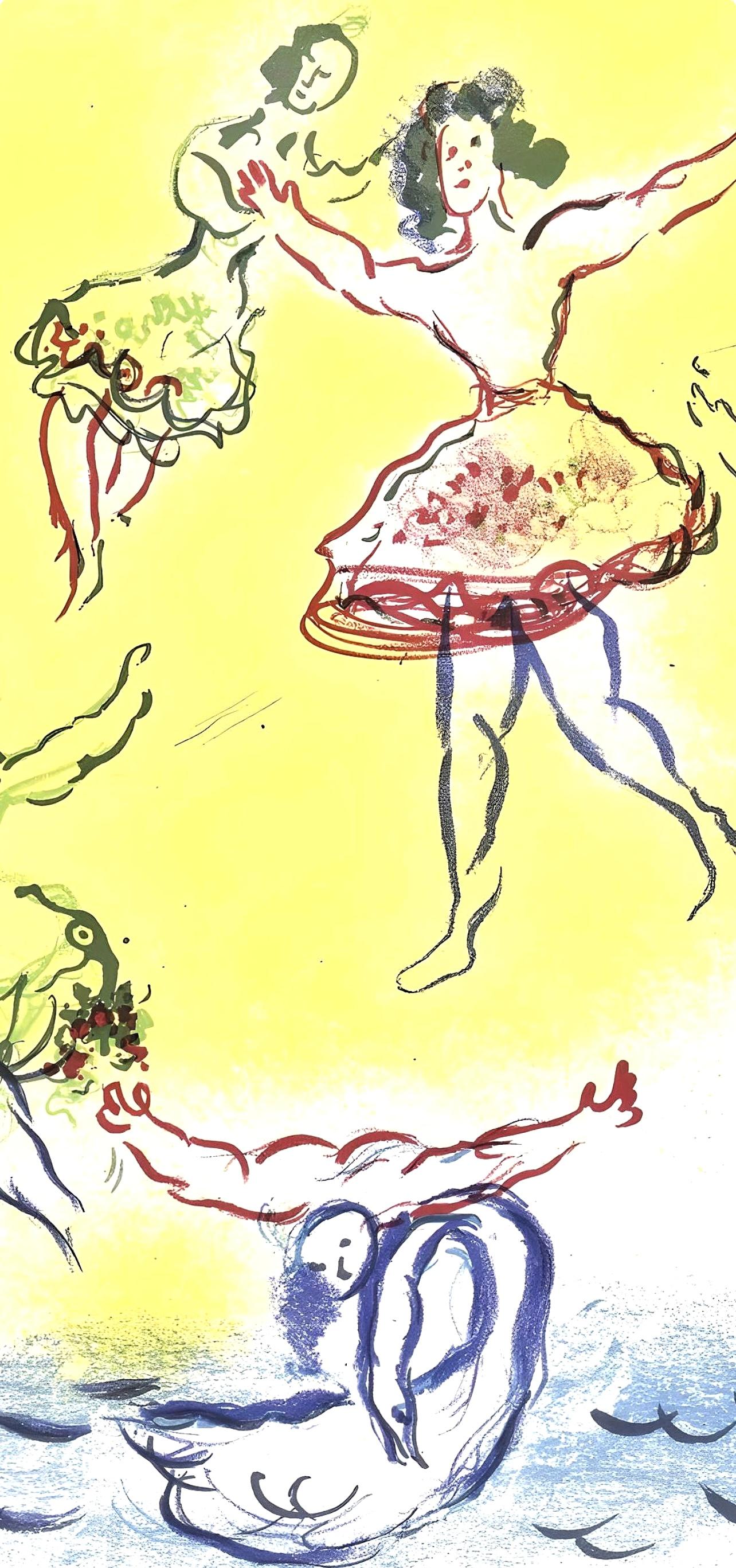 Lithographie auf Velinpapier. Papierformat: 13 x 9,5 Zoll. Beschriftung: Unsigniert und nicht nummeriert, wie ausgegeben. Referenzen des Werkverzeichnisses: Cain, Julien, und Fernand Mourlot. Chagall Lithographien III, 1962-1968. André Sauret,