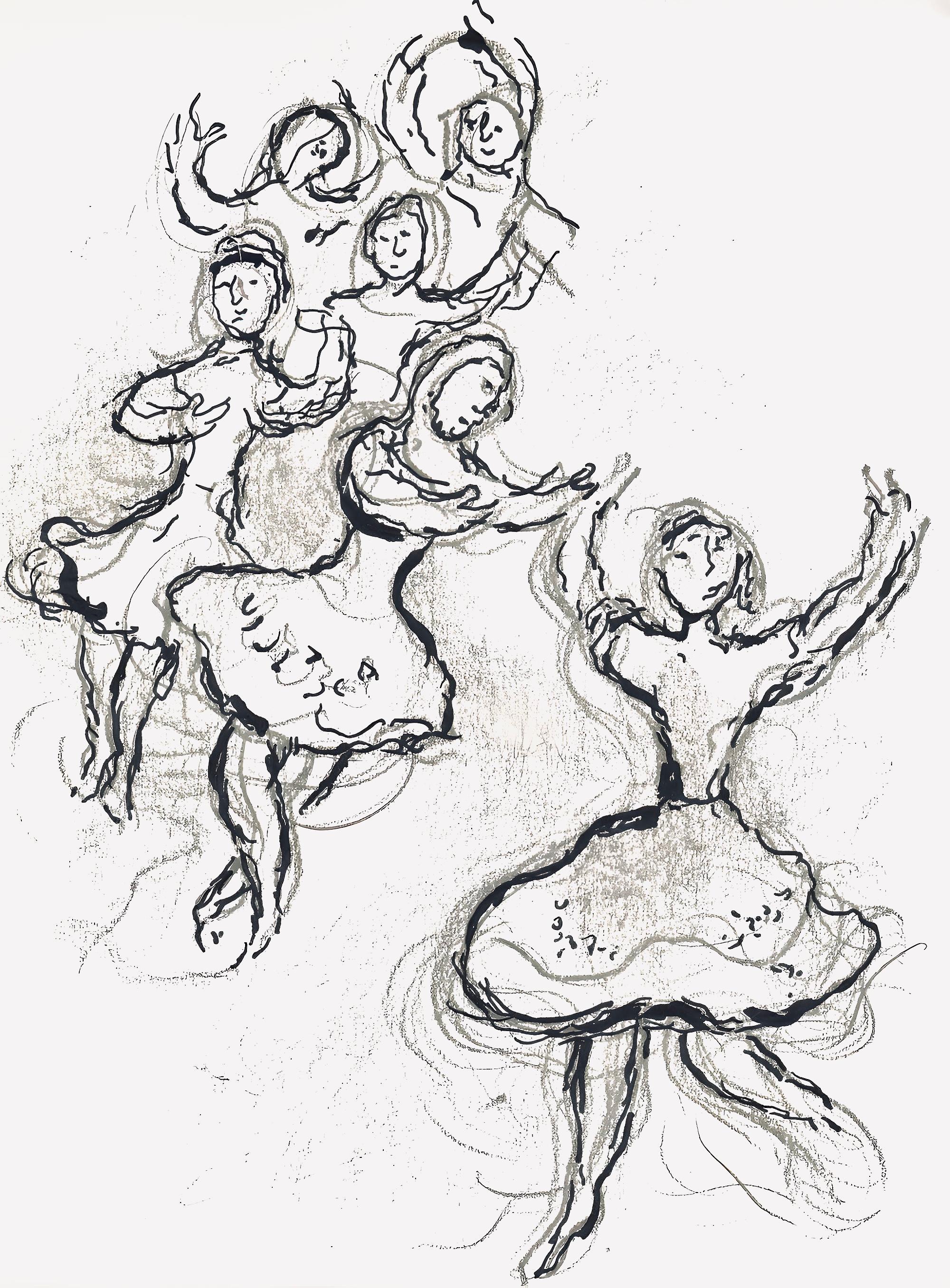Figurative Print de Marc Chagall - Chagall, Composición (Cramer 61; Mourlot 434), Le plafond de l'Opéra (después)
