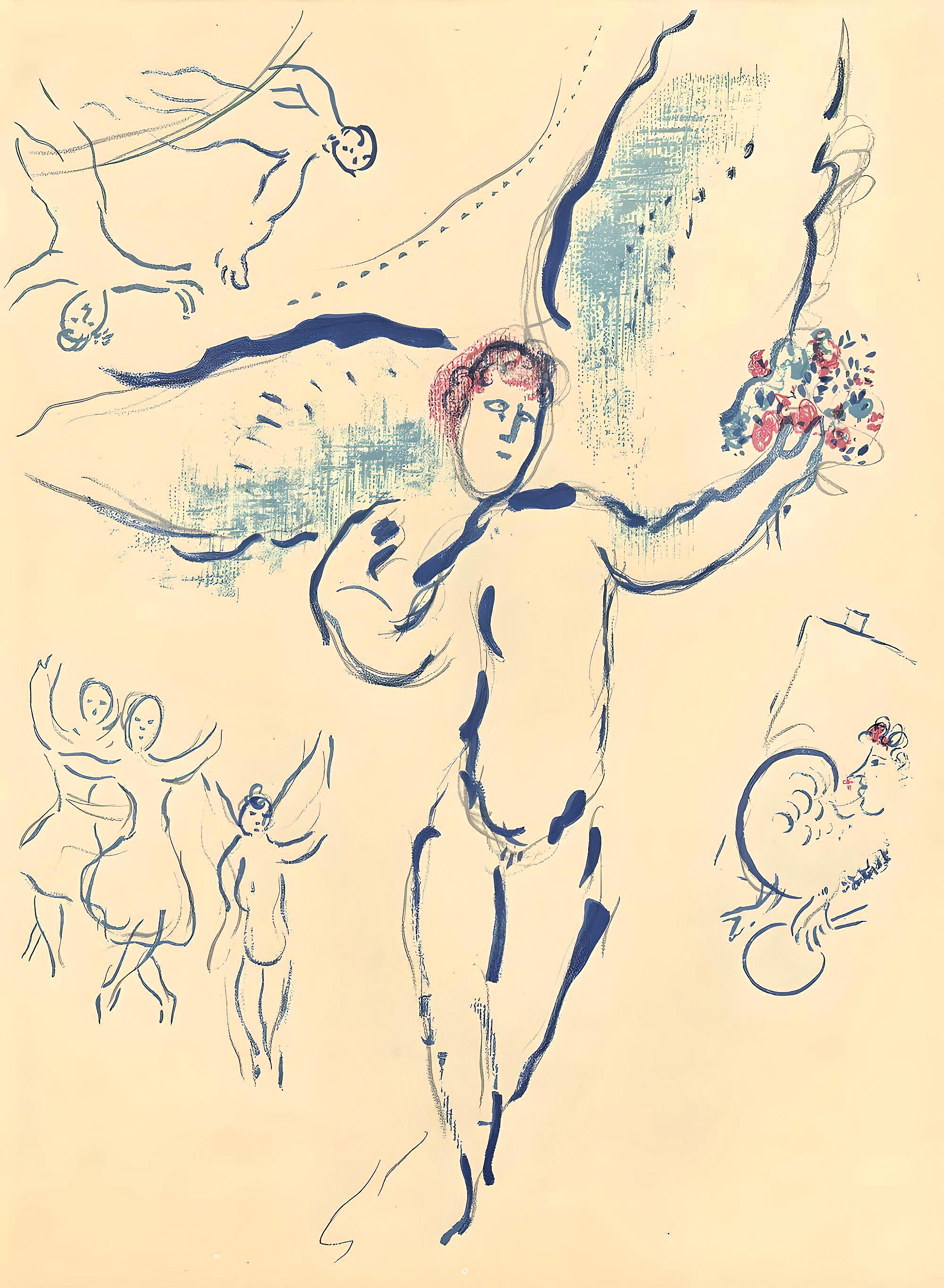 Landscape Print di Marc Chagall - Chagall, Composizione (Cramer 61; Mourlot 434), Le plafond de l'Opéra (dopo)