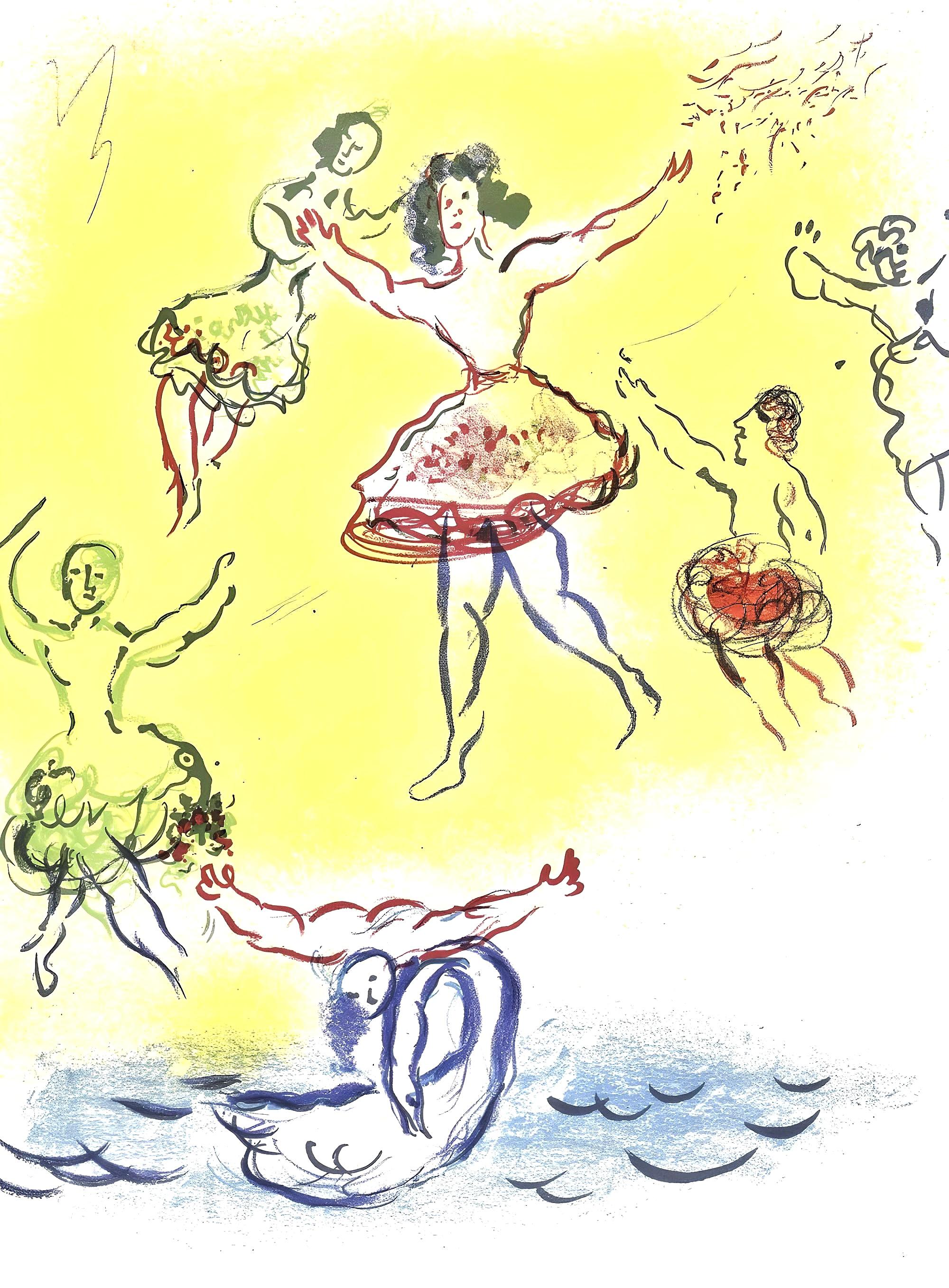 Marc Chagall Landscape Print – Chagall, Komposition (Cramer 61; Mourlot 434), Le plafond de l'Opéra (nach)