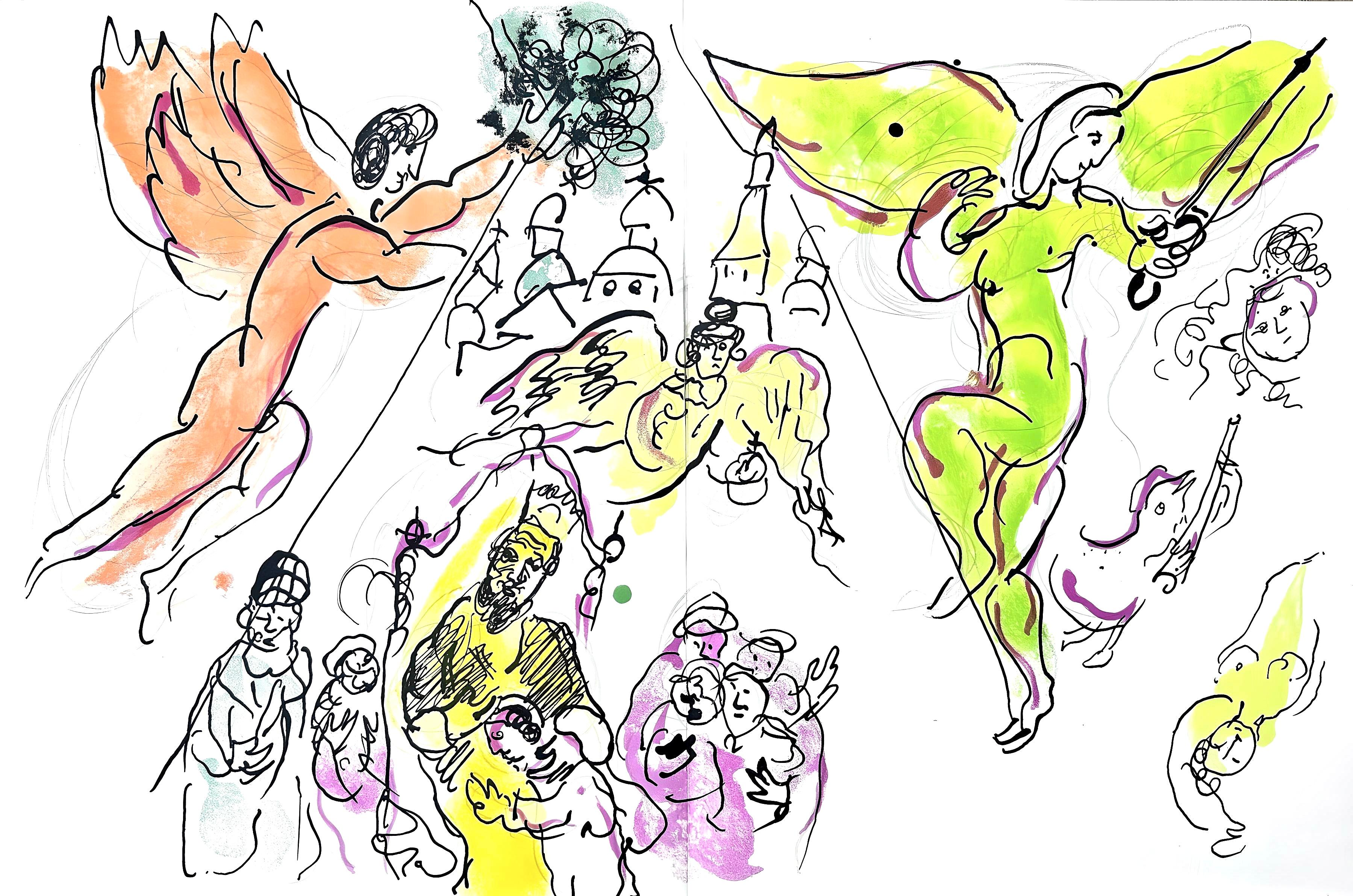Marc Chagall Figurative Print – Chagall, Komposition (Cramer 61; Mourlot 434), Le plafond de l'Opéra (nach)