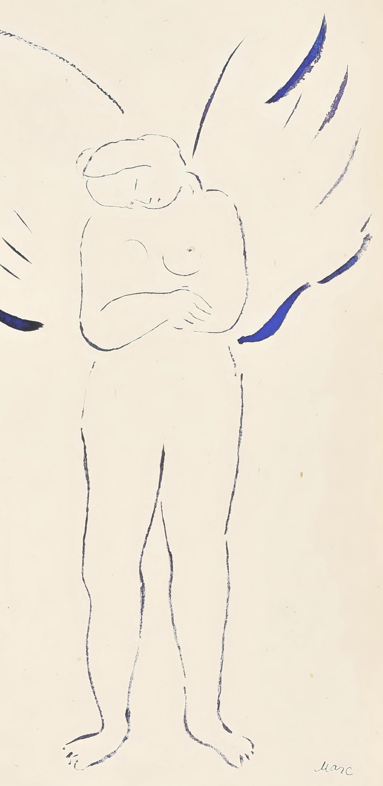 Chagall, Composition, Le Dur Désir de Durer (after) - White Figurative Print by Marc Chagall