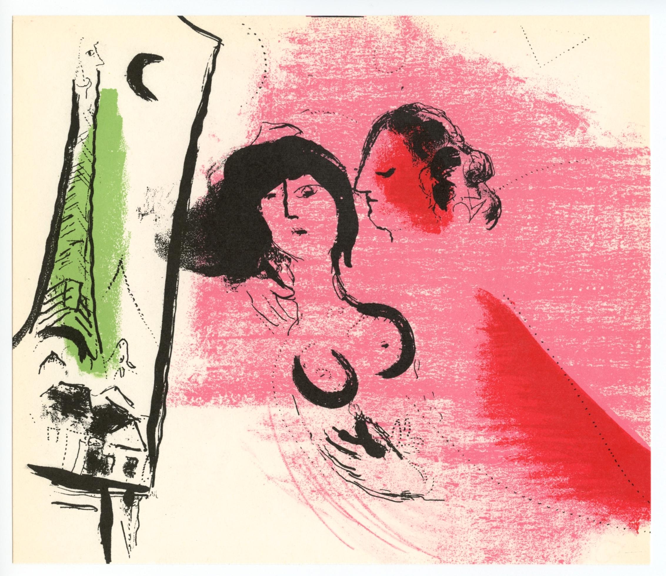 Chagall, Composition (Mourlot 192-207; Cramer 34) (after) - Pink Landscape Print by Marc Chagall
