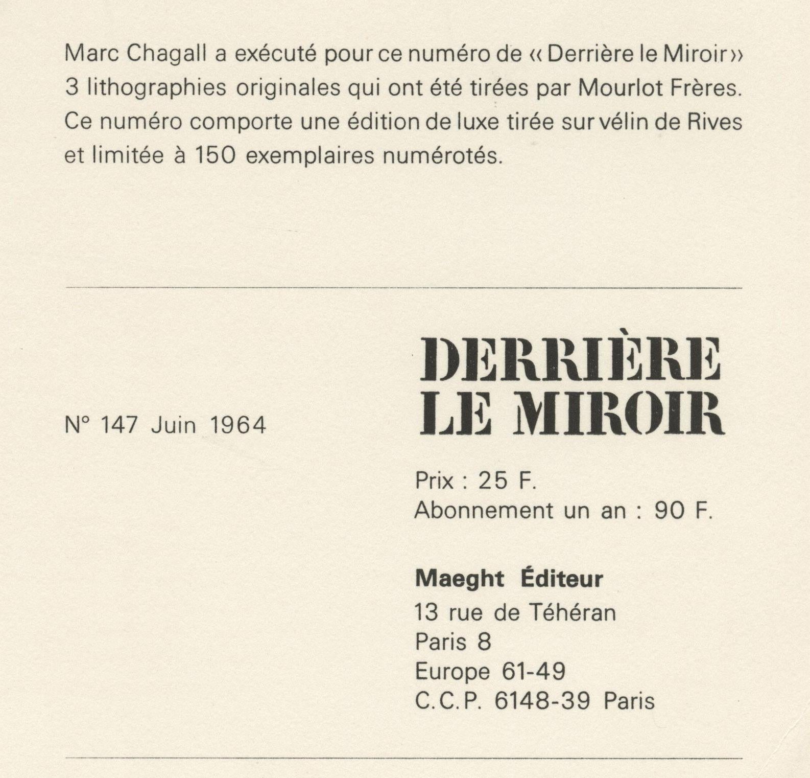 Chagall, Composition (Mourlot 412; Cramer 59), Derrière le miroir (after) For Sale 3