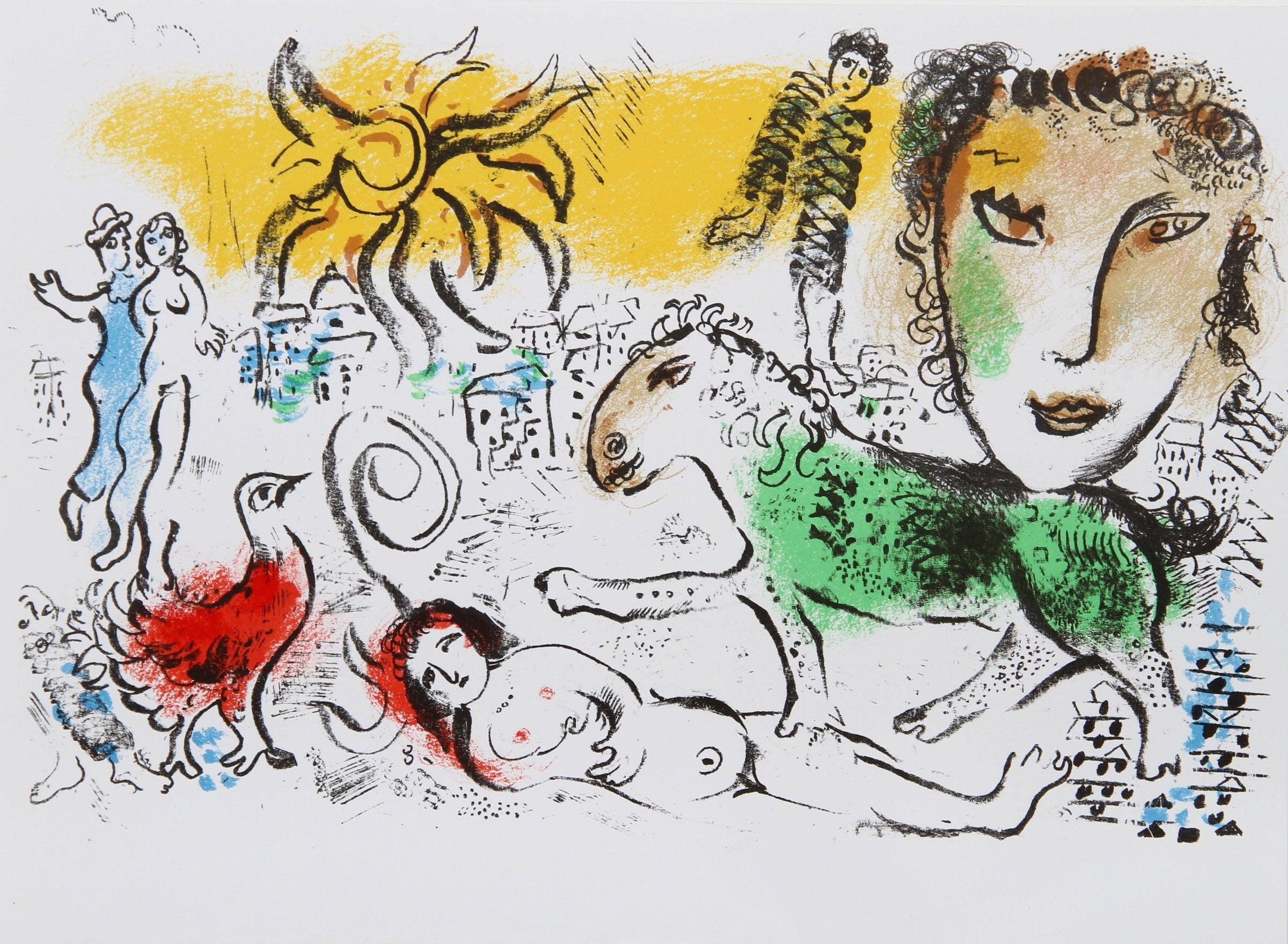 Lithograph on vélin paper. Inscription: Unsigned and unnumbered, as issued. Good condition, with centerfold, as issued. Notes: From the volume, Chagall, Monumental Works XXe Siècle, 1973. Published and printed under the direction of Gualtieri di San