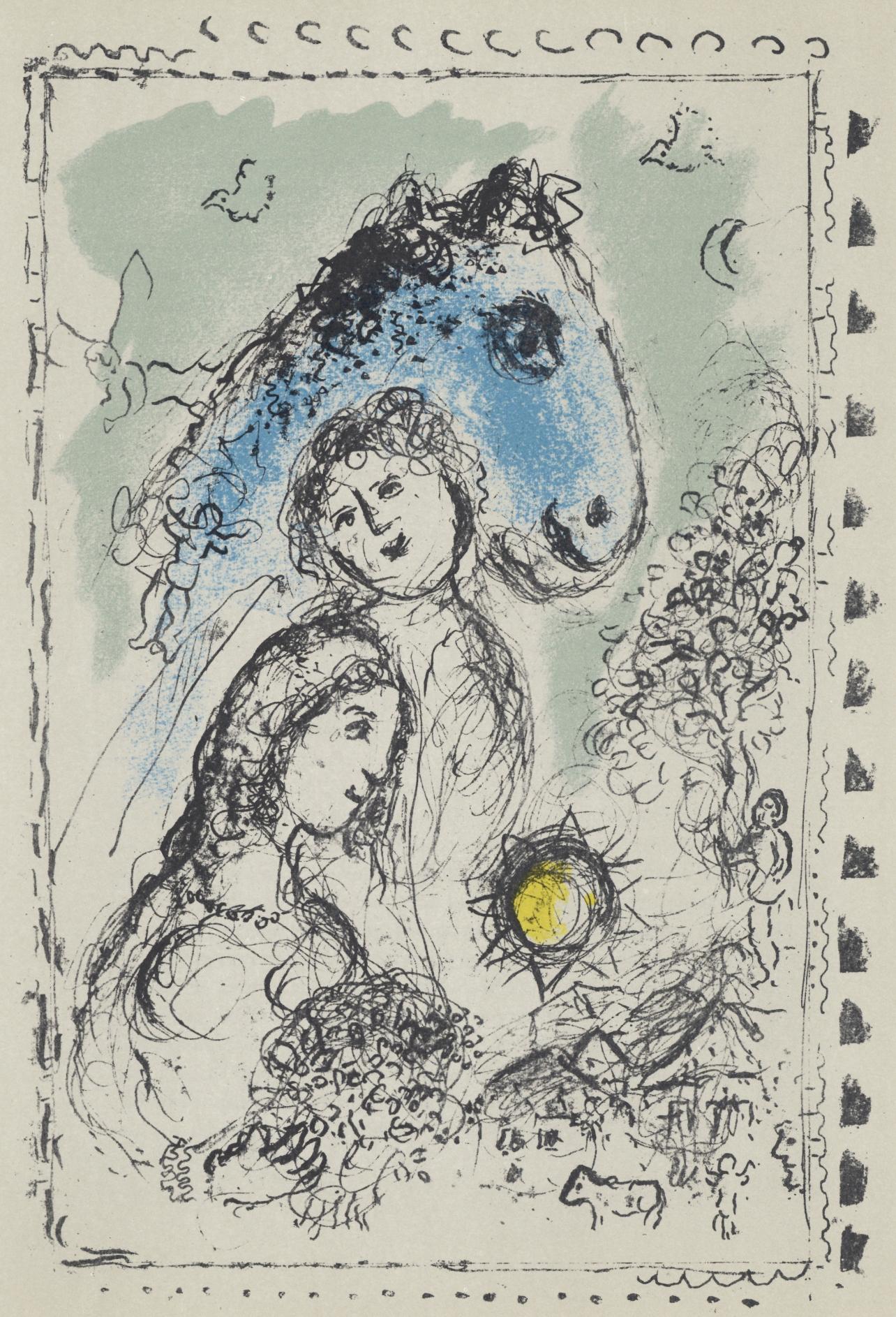 Marc Chagall Figurative Print - Chagall, Composition (Mourlot 993), Derrière le miroir (after)