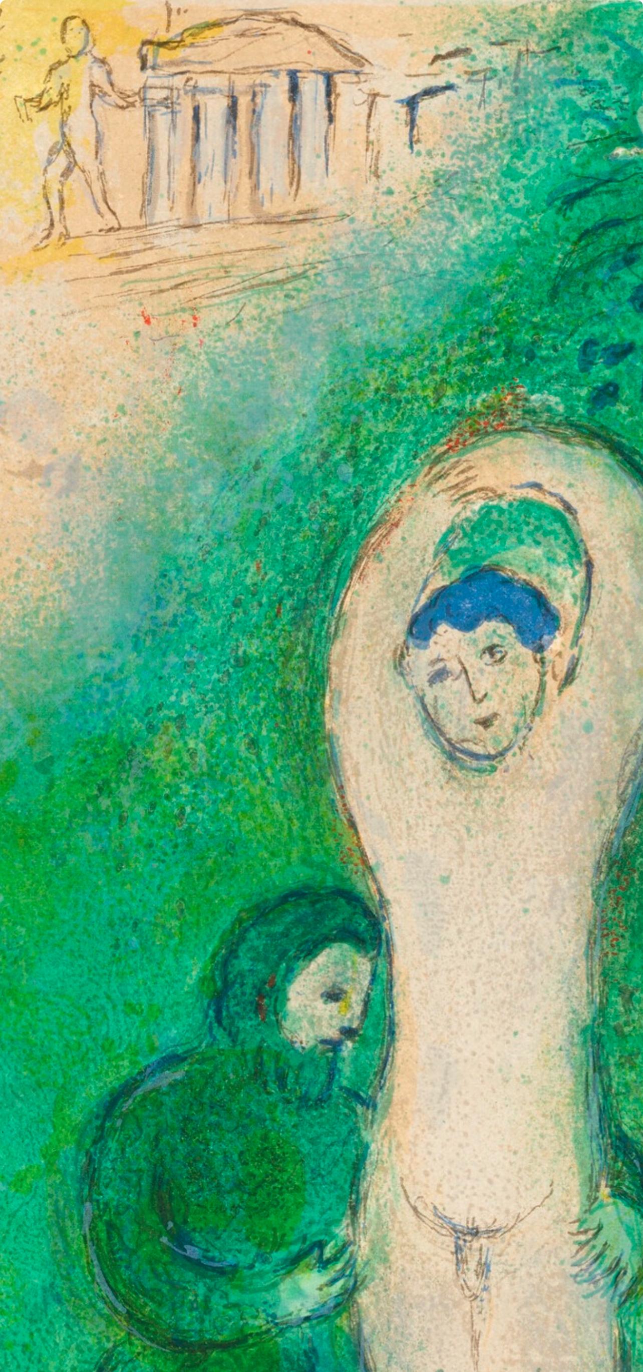 Chagall, Daphnis et Gnathon, Daphnis et Chloé (nach) (Grün), Landscape Print, von Marc Chagall