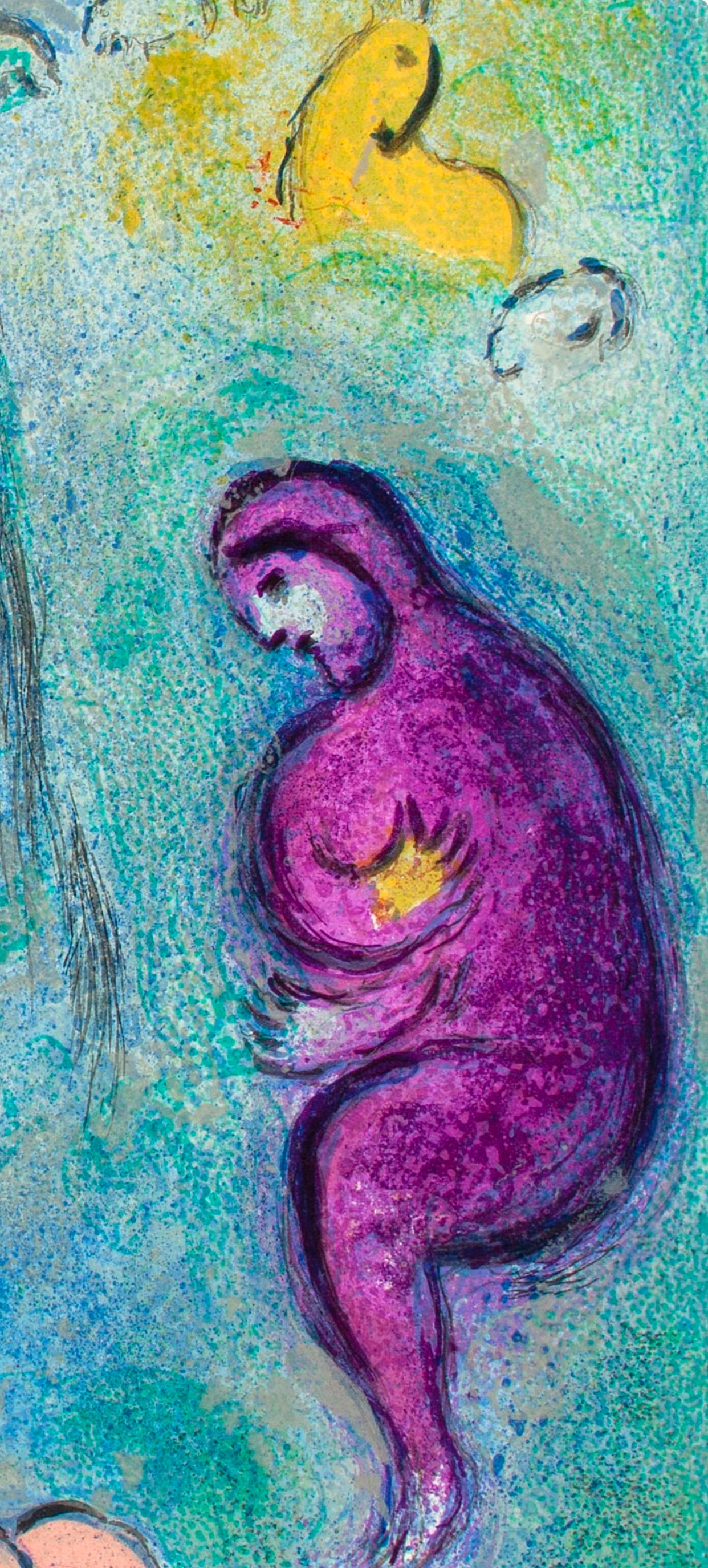 Chagall, Découverte de Chloé par Daphnis, Daphnis et Chloé (after) - Blue Landscape Print by Marc Chagall