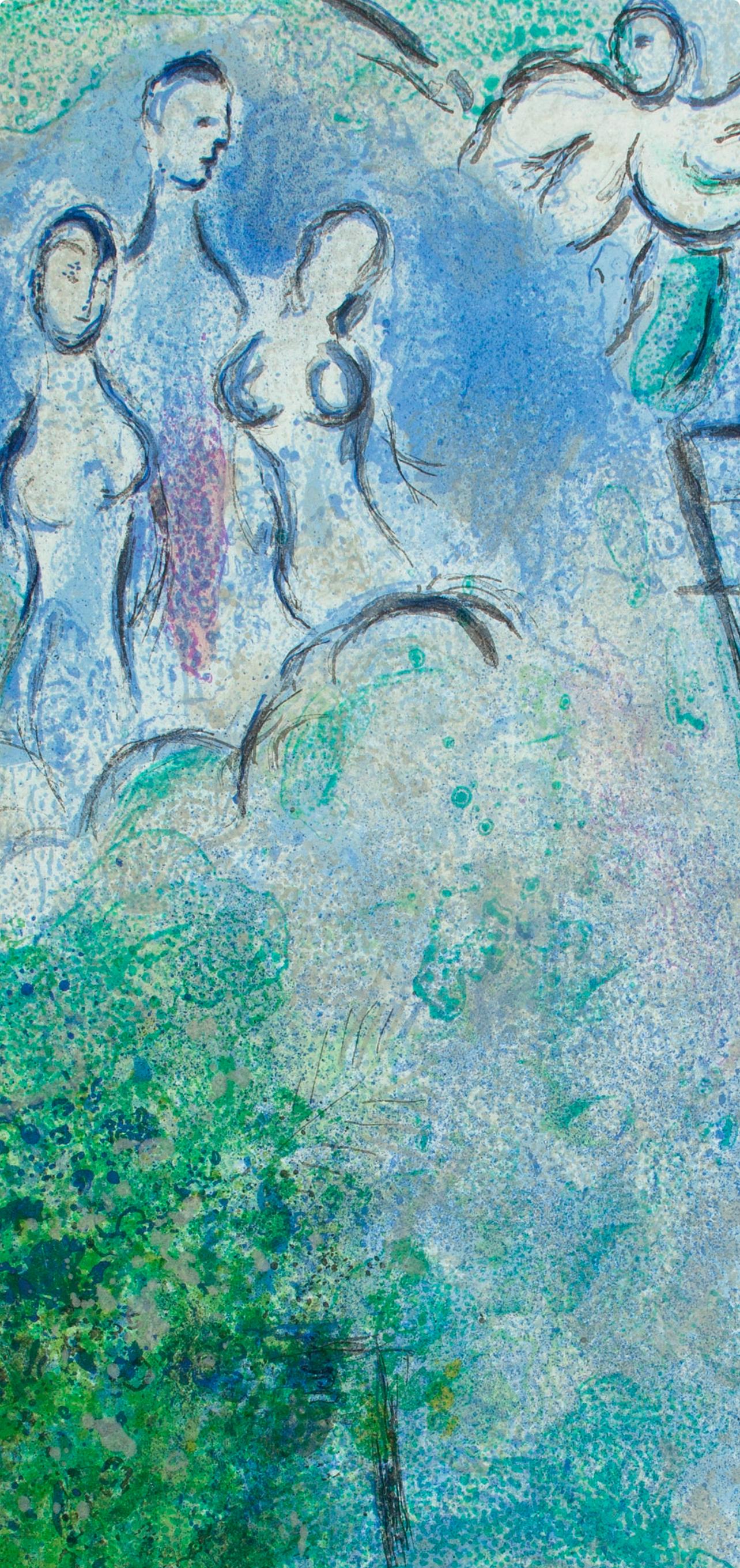 Chagall, Découverte de Chloé par Daphnis, Daphnis et Chloé (after) - Bleu Figurative Print par Marc Chagall