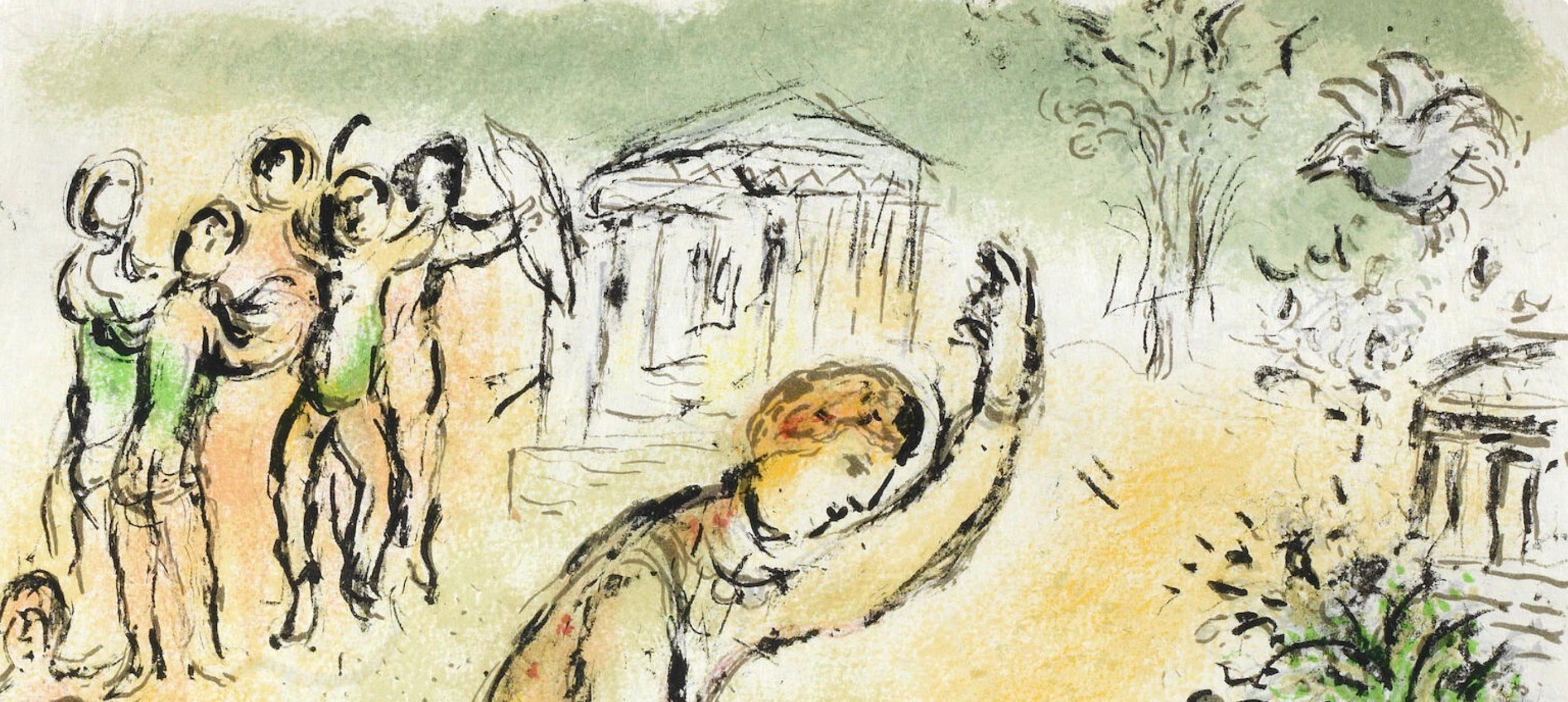 Chagall, Der Kampf des Odysseus und des Iros, Homer, Die Odyssee (after) - Beige Figurative Print par Marc Chagall