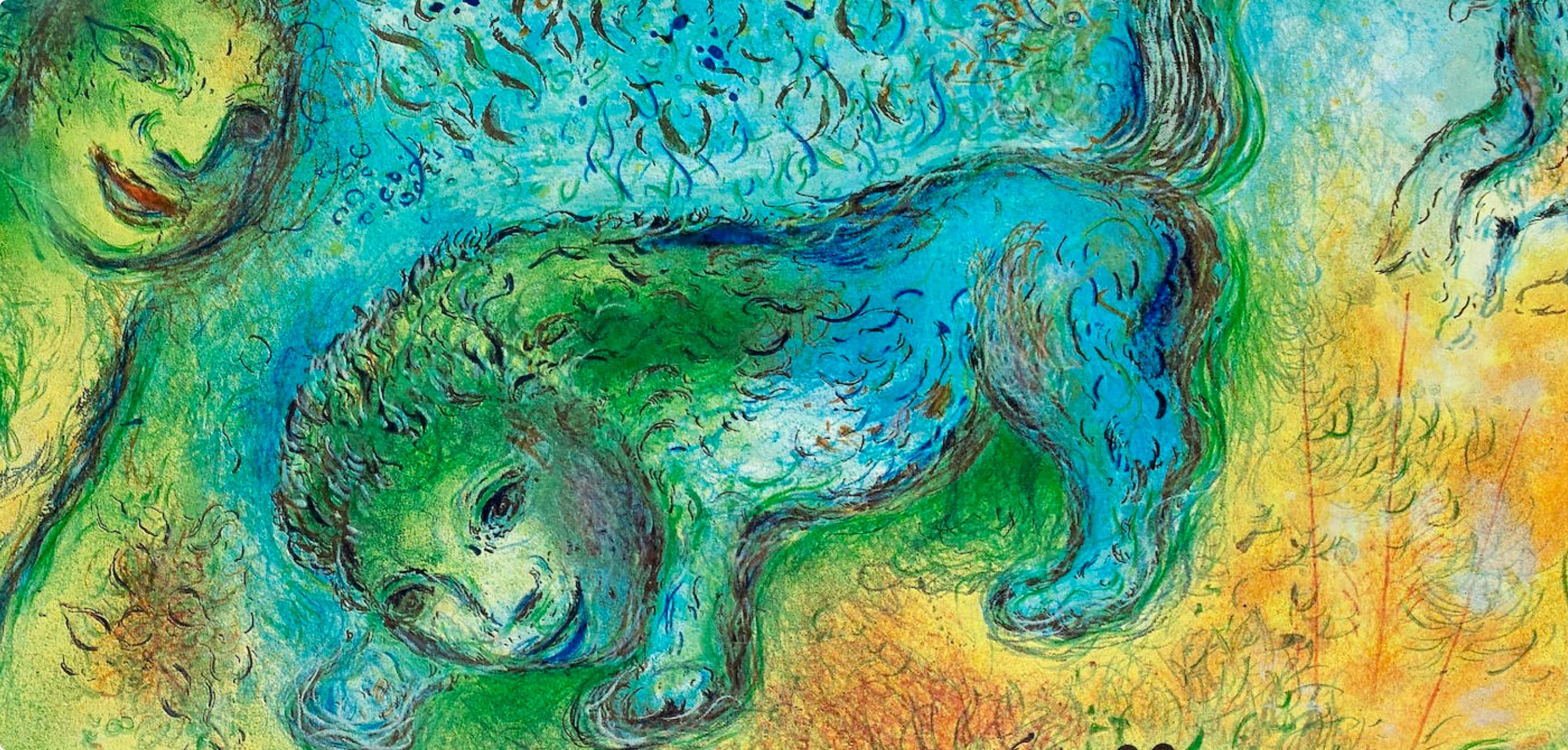 Chagall, Die Zauberflöte (Mourlot CS. 38), The Metropolitan Opera (after) - Blue Landscape Print by Marc Chagall