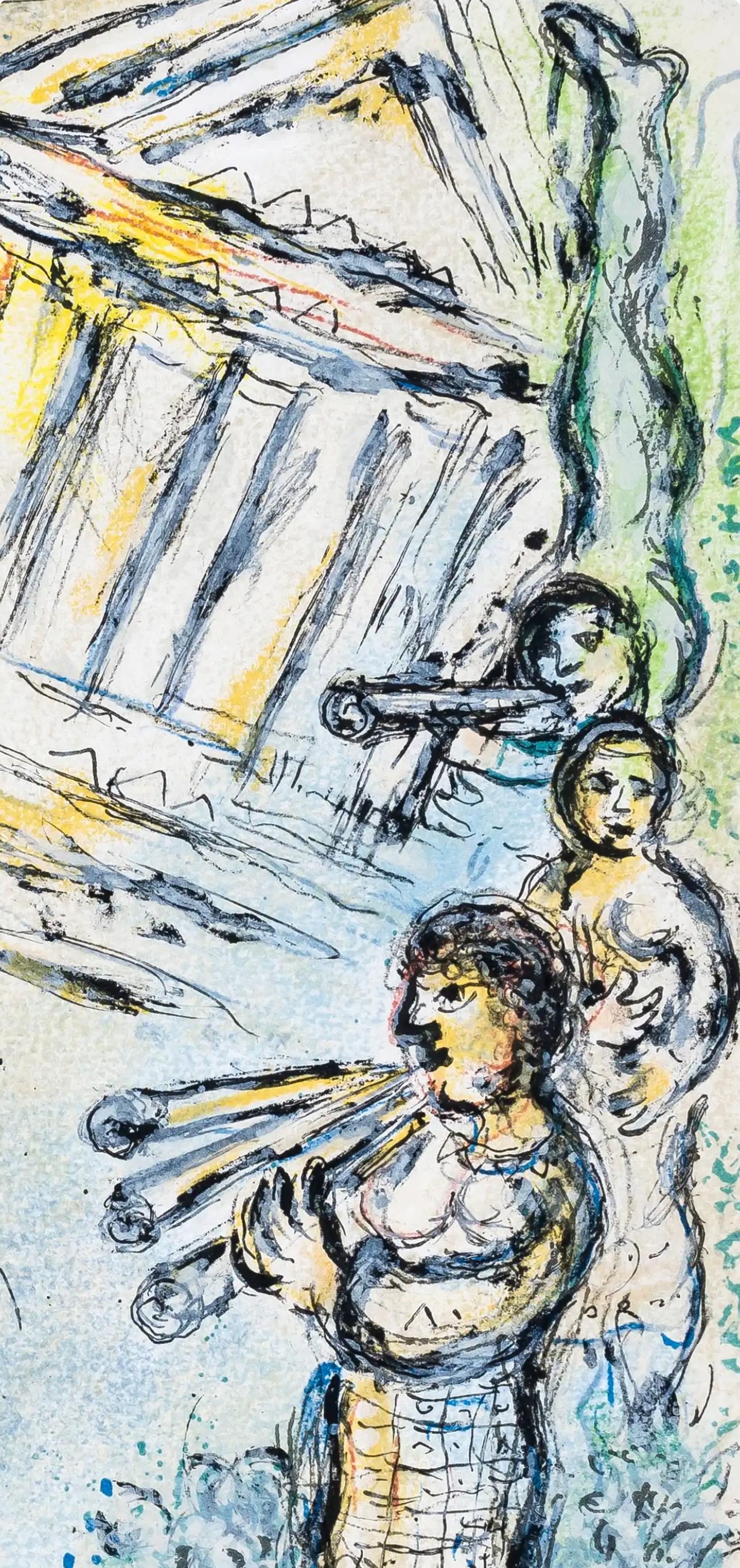 Chagall, Die Zubereitung des Festmahls für die Feier, Homer, Die Odyssee (after) - Gris Landscape Print par Marc Chagall