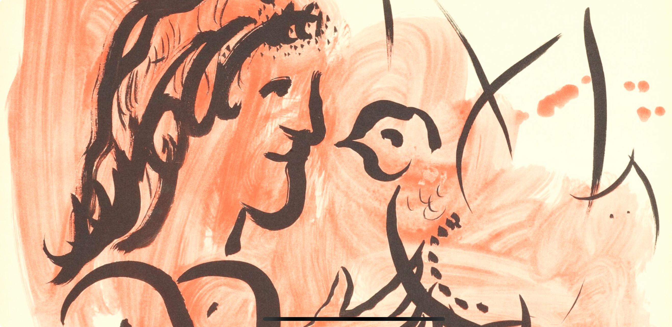 Chagall, Femme à l'oiseau, Douze Contemporains (nach) – Print von Marc Chagall