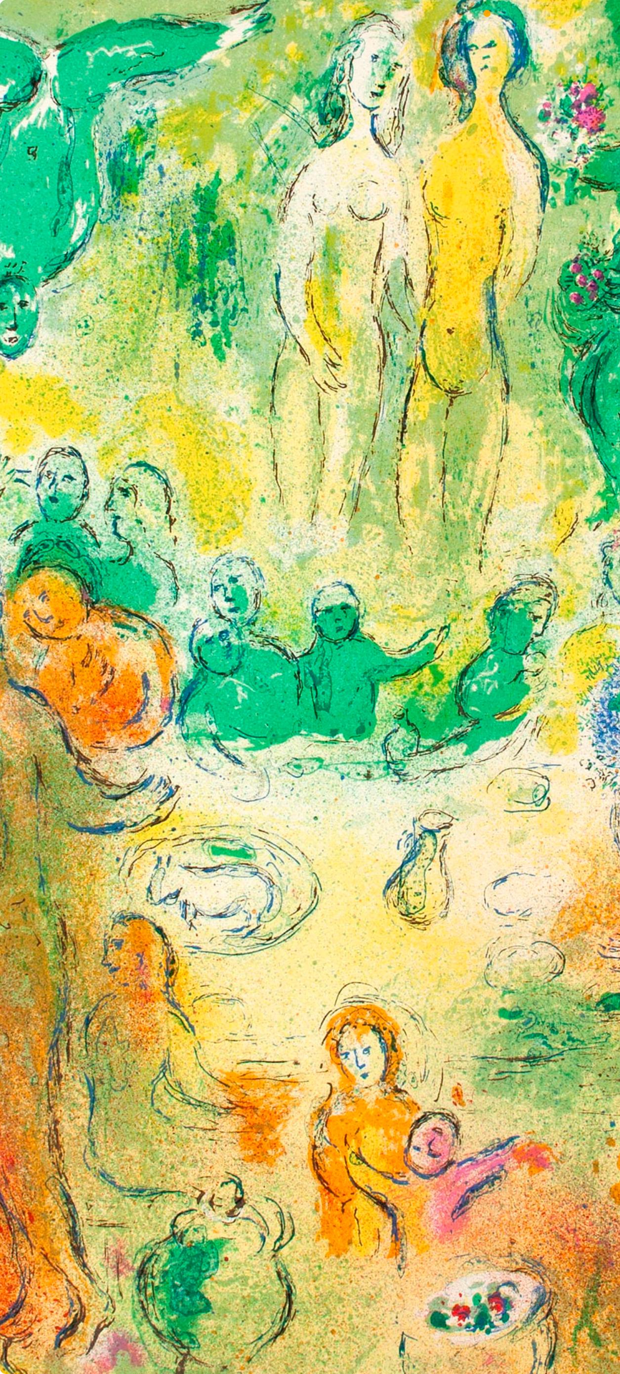 Chagall, Festin nuptial dans la grot, Daphnis et Chloé, Daphnis et Chloé (after) - Beige Landscape Print by Marc Chagall