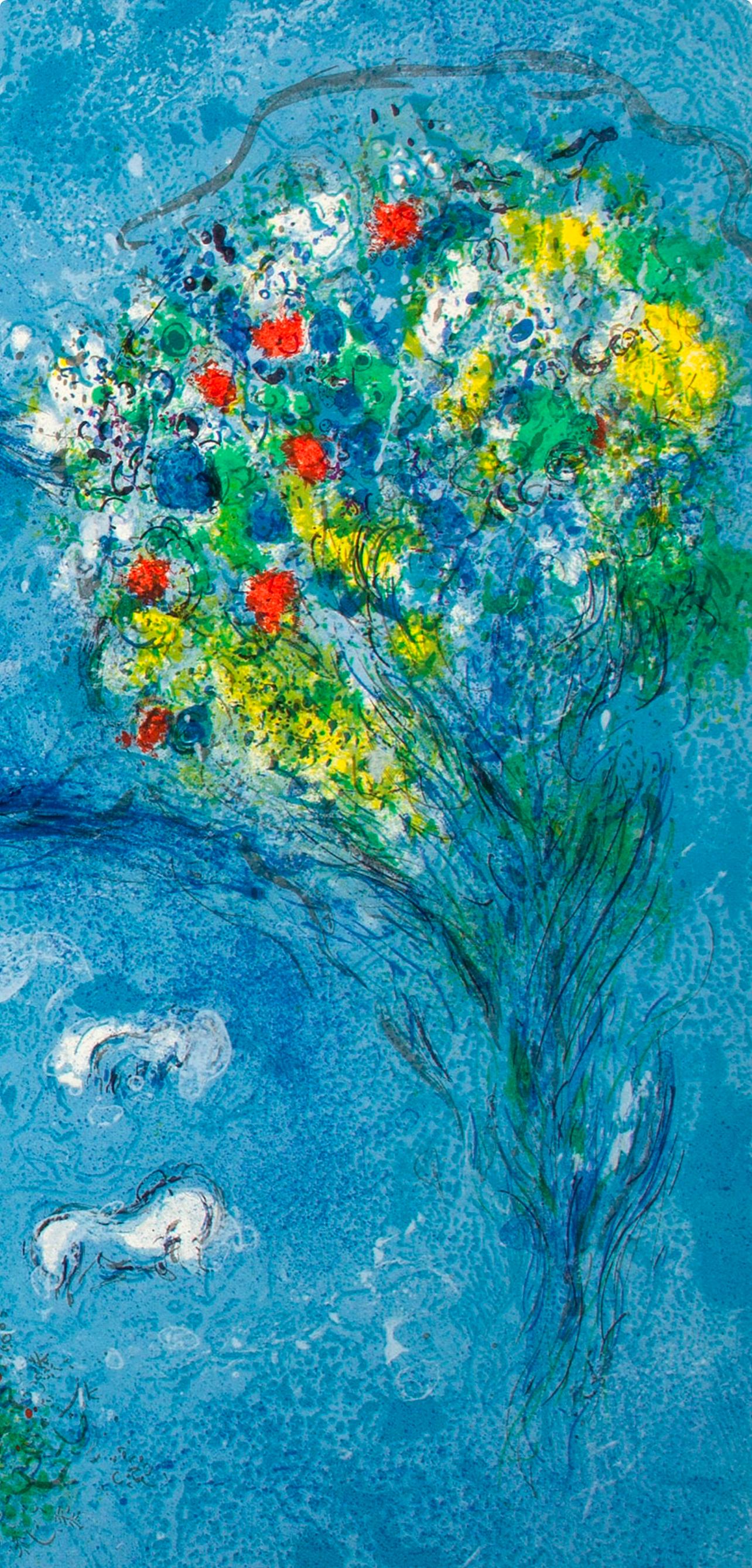 Chagall, La Caverne des Nymphes, Daphnis et Chloé (d'après) - Bleu Landscape Print par Marc Chagall