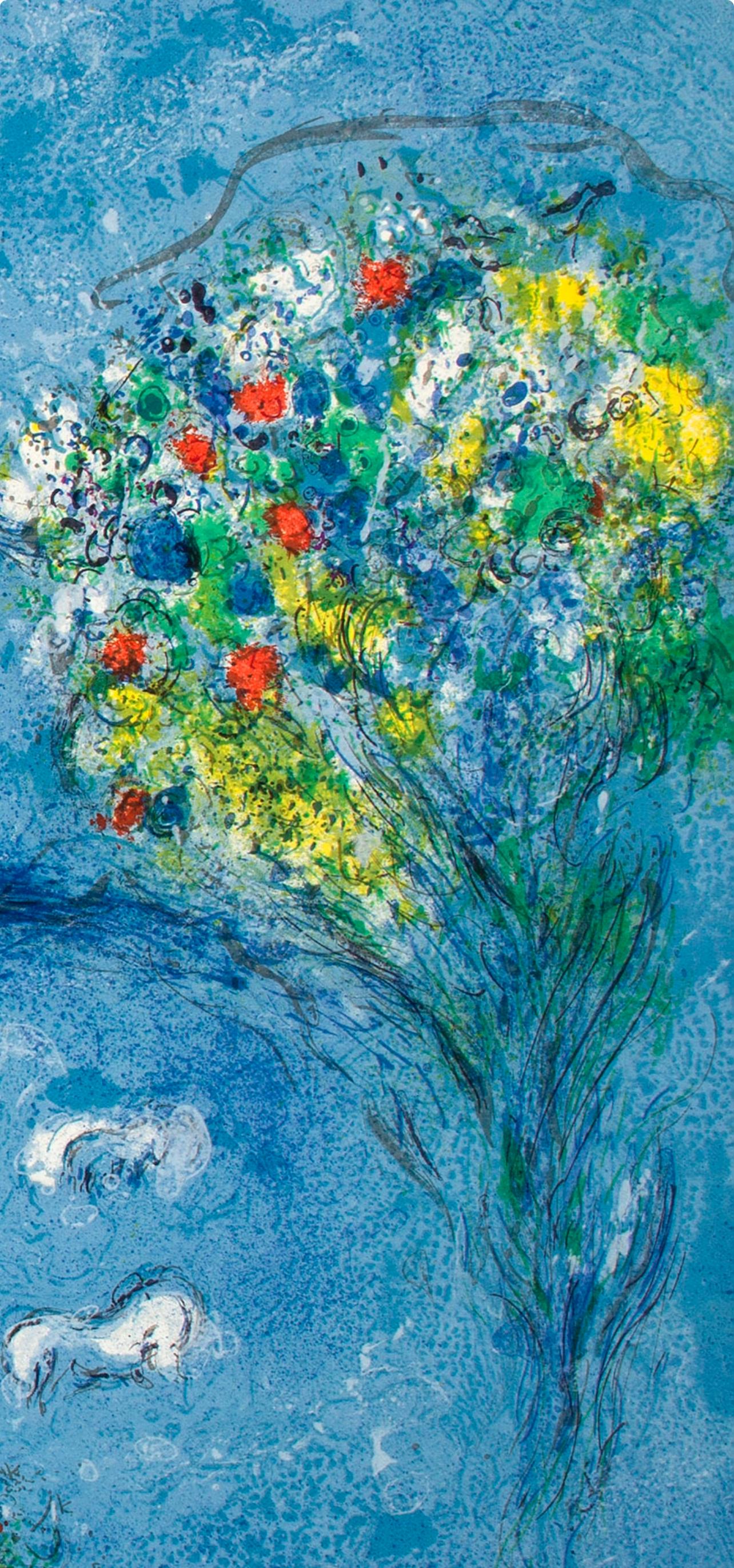 Chagall, La Caverne des Nymphes, Daphnis et Chloé (after) - Bleu Figurative Print par Marc Chagall