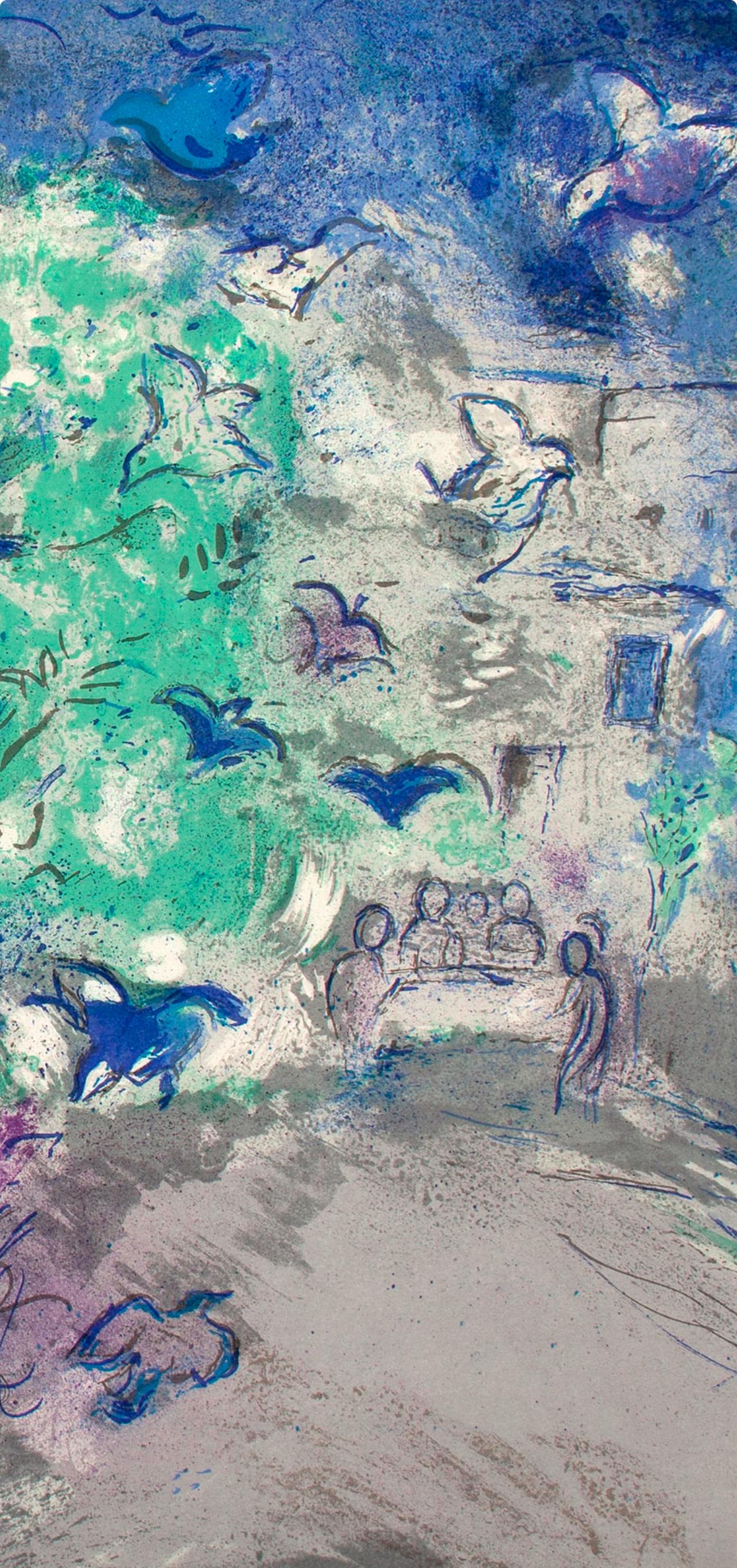 Chagall, La Chasse aux Oiseaux, Daphnis et Chloé, Daphnis et Chloé (after) - Landscape Print Gris de Marc Chagall