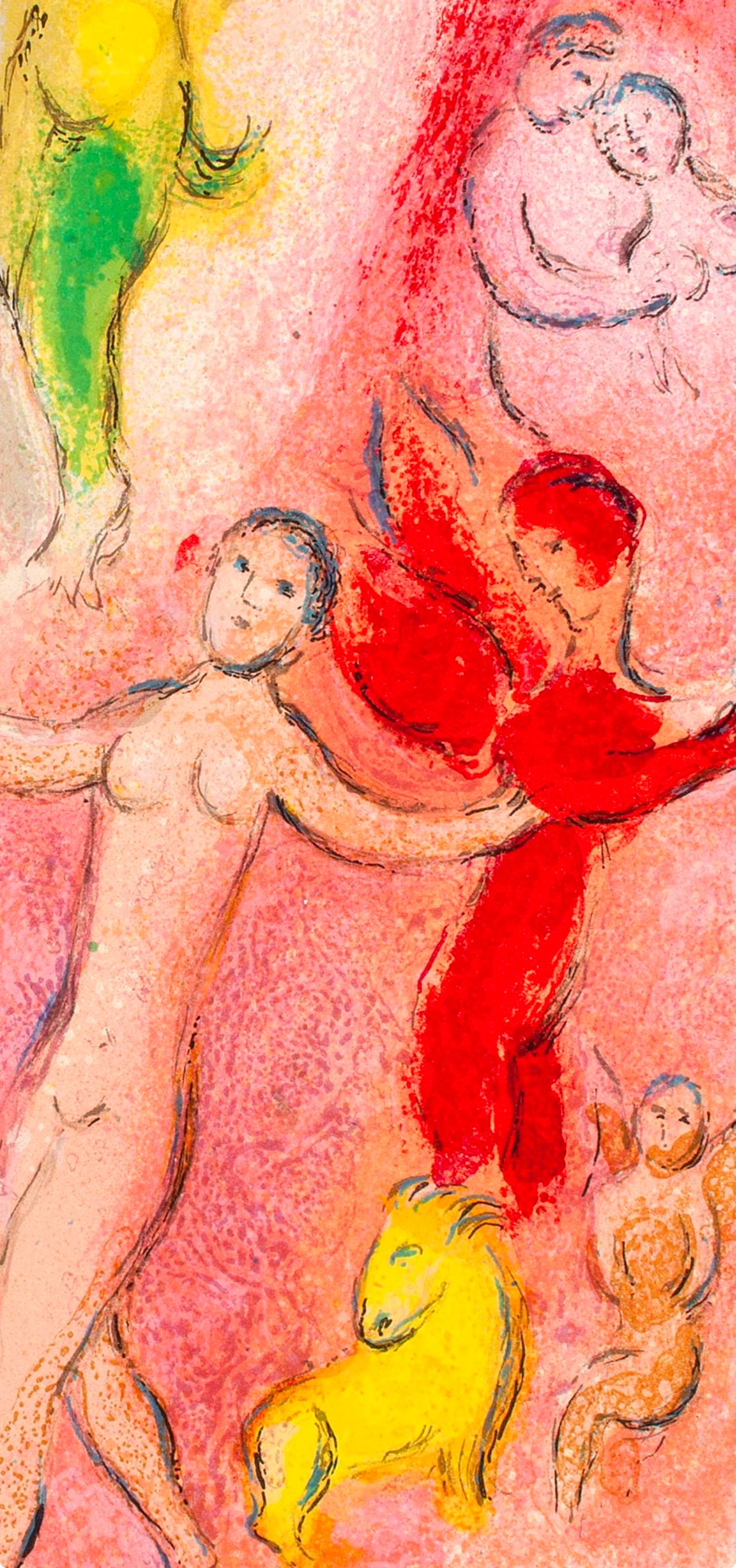 Chagall, Die Fabel der Spritze, Daphnis und Chloé (nach) (Orange), Figurative Print, von Marc Chagall