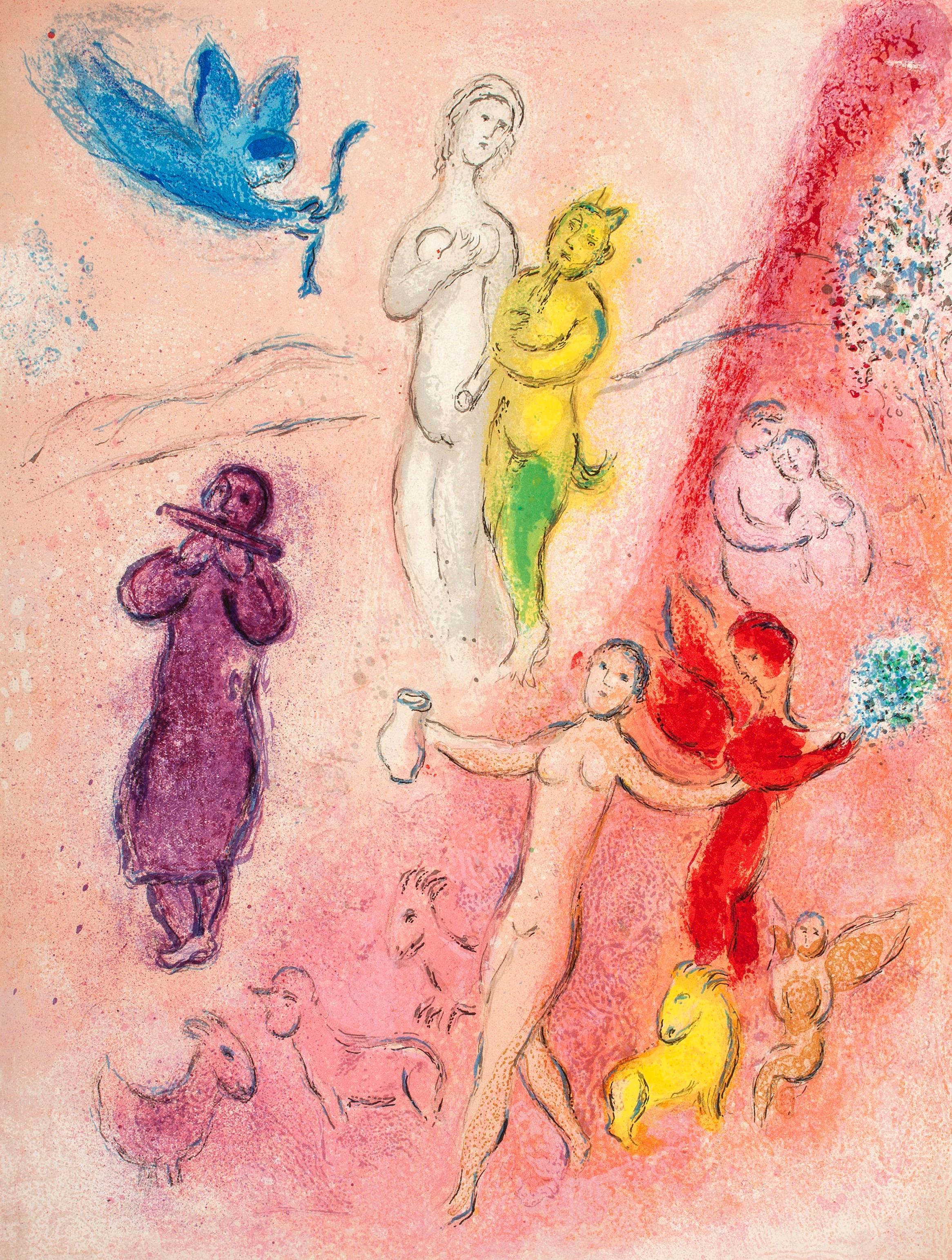 Marc Chagall Figurative Print – Chagall, Die Fabel der Spritze, Daphnis und Chloé (nach)