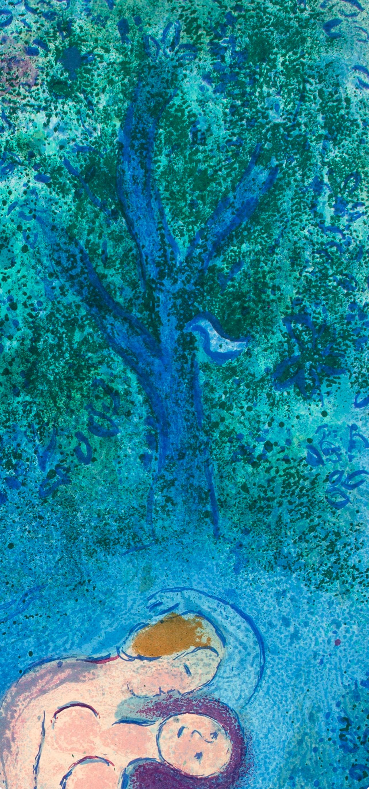 Chagall, La leçon de Philétas, Daphnis et Chloé (after) - Bleu Figurative Print par Marc Chagall
