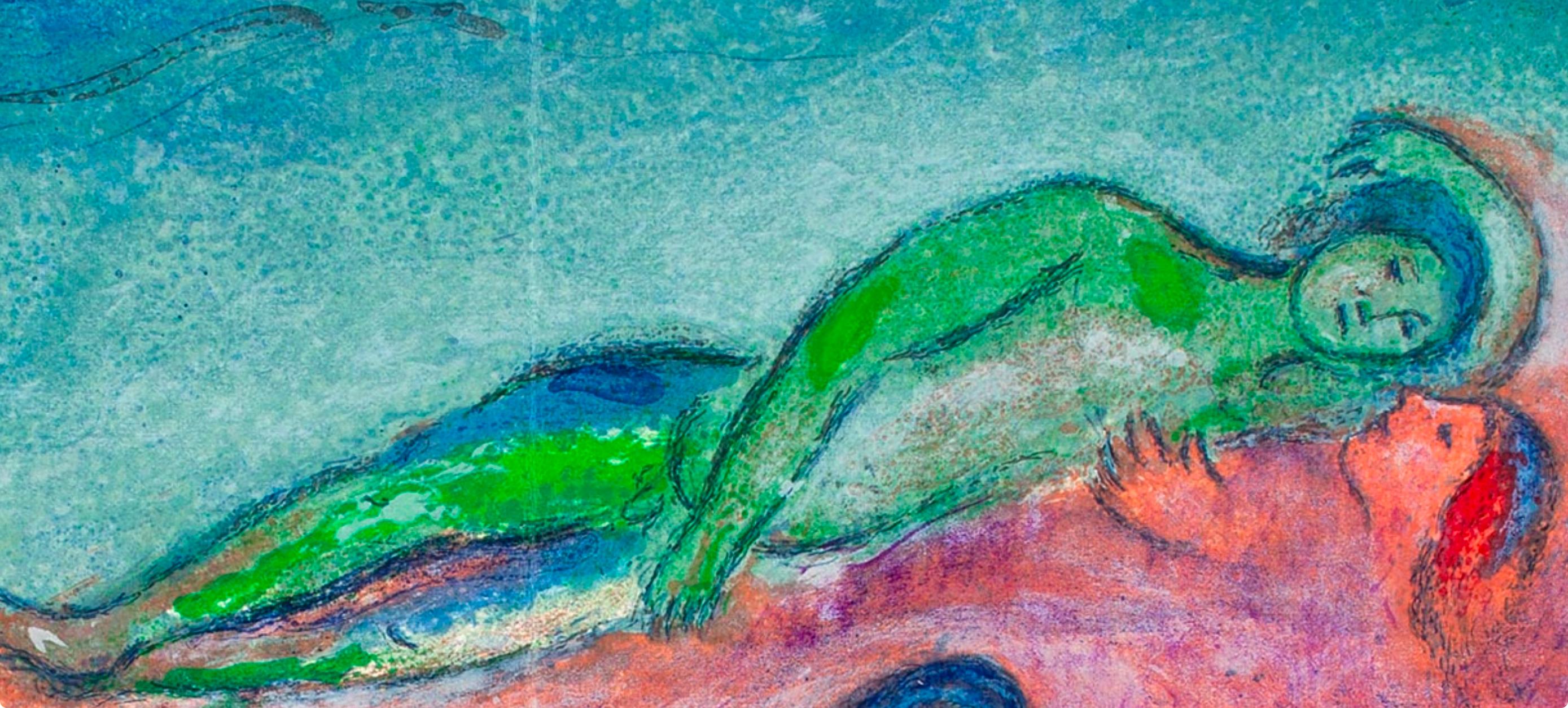 Chagall, La Mort de Dorcon, Daphnis et Chloé (after) - Landscape Print Azul de Marc Chagall