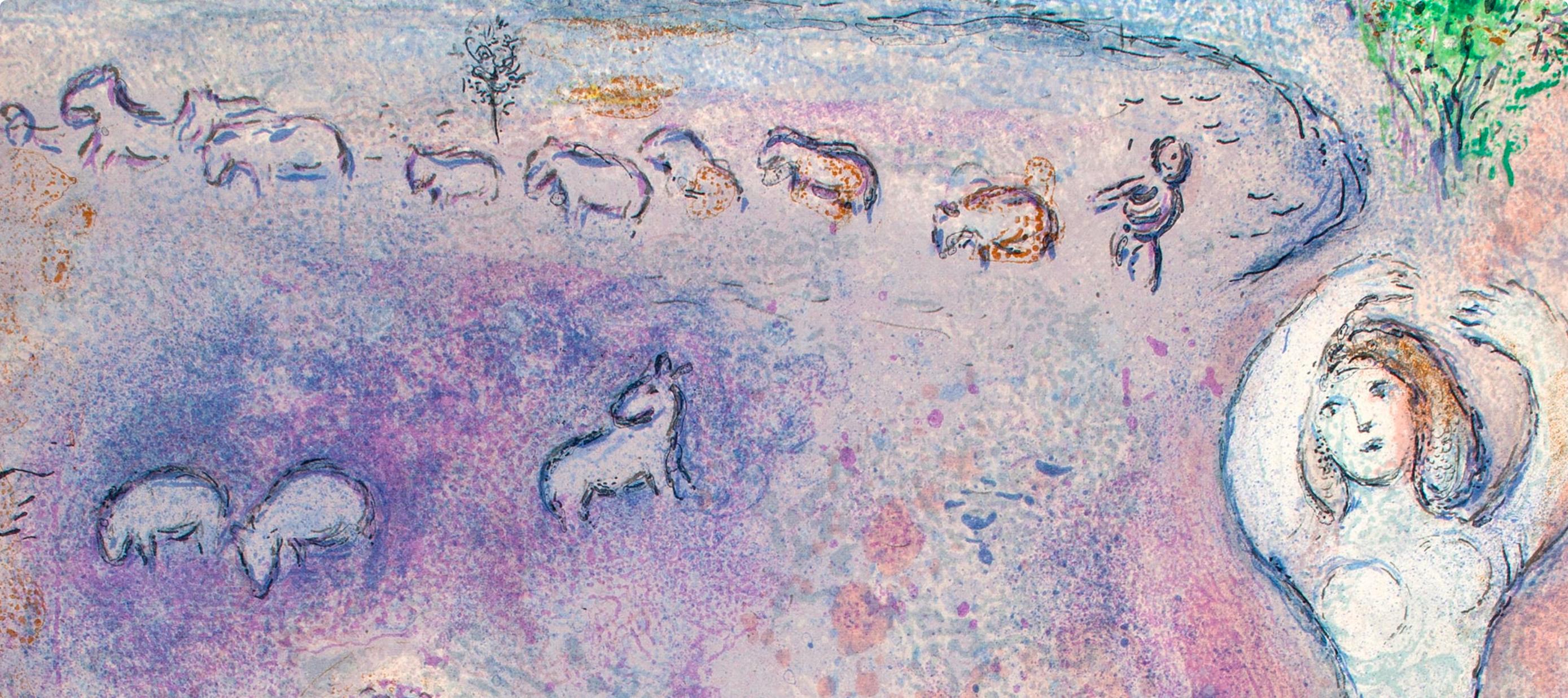 Chagall, La Ruse de Dorcon, Daphnis et Chloé (d'après) - Gris Landscape Print par Marc Chagall