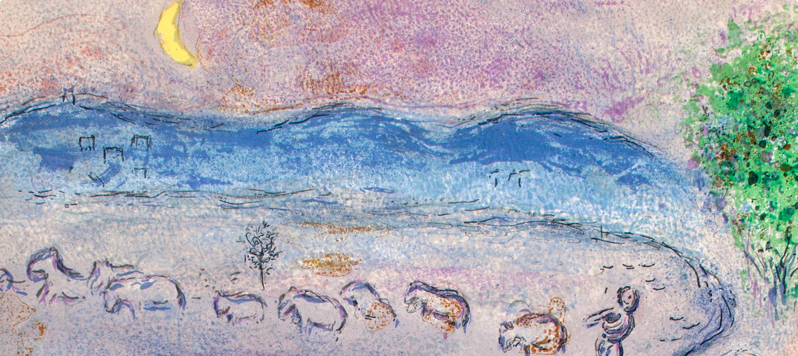 Chagall, La Ruse de Dorcon, Daphnis et Chloé (after) - Gris Figurative Print par Marc Chagall