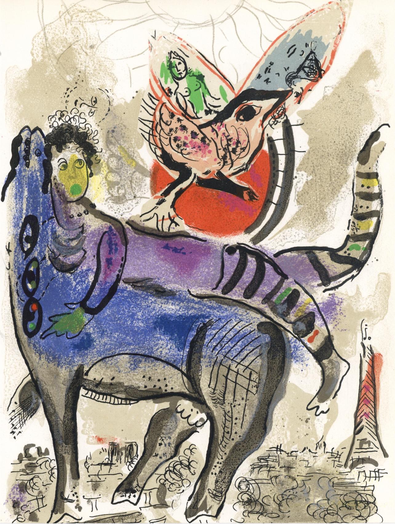 Marc Chagall Figurative Print - Chagall, La vache bleue (Cramer 71; Mourlot 488), XXe Siècle (after)