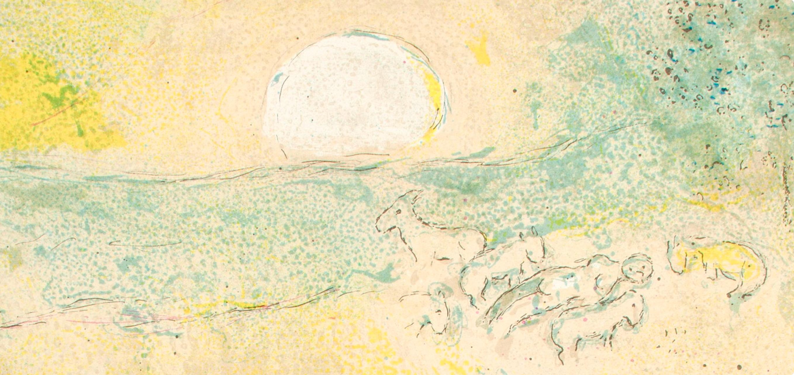 Chagall, L'arondelle, Daphnis et Chloé (after) - Landscape Print Beige de Marc Chagall