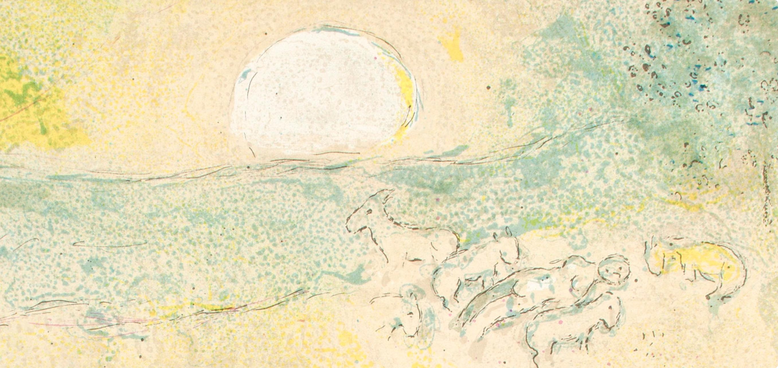 Chagall, L'arondelle, Daphnis et Chloé (after) - Beige Figurative Print par Marc Chagall