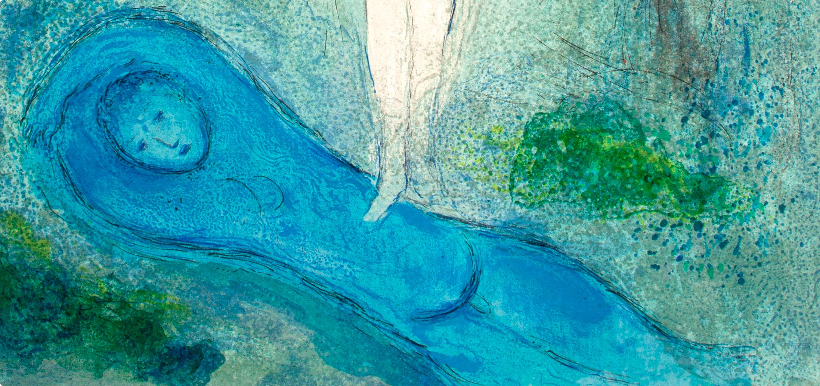 Chagall, Le Baiser de Chloé, Daphnis et Chloé (nach) (Blau), Figurative Print, von Marc Chagall