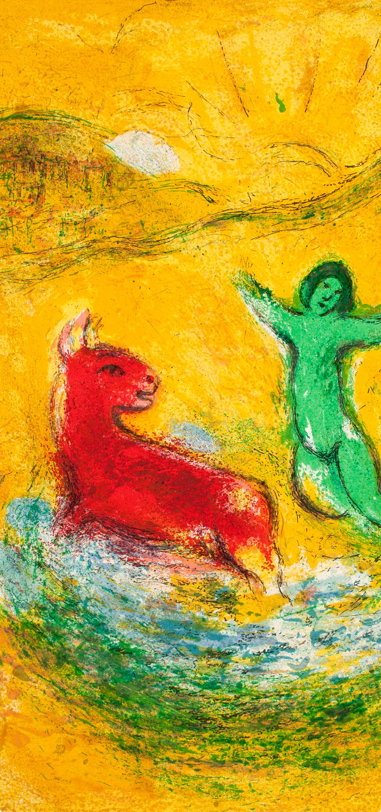 Chagall, Le piège à loups, Daphnis et Chloé (after) - Jaune Figurative Print par Marc Chagall