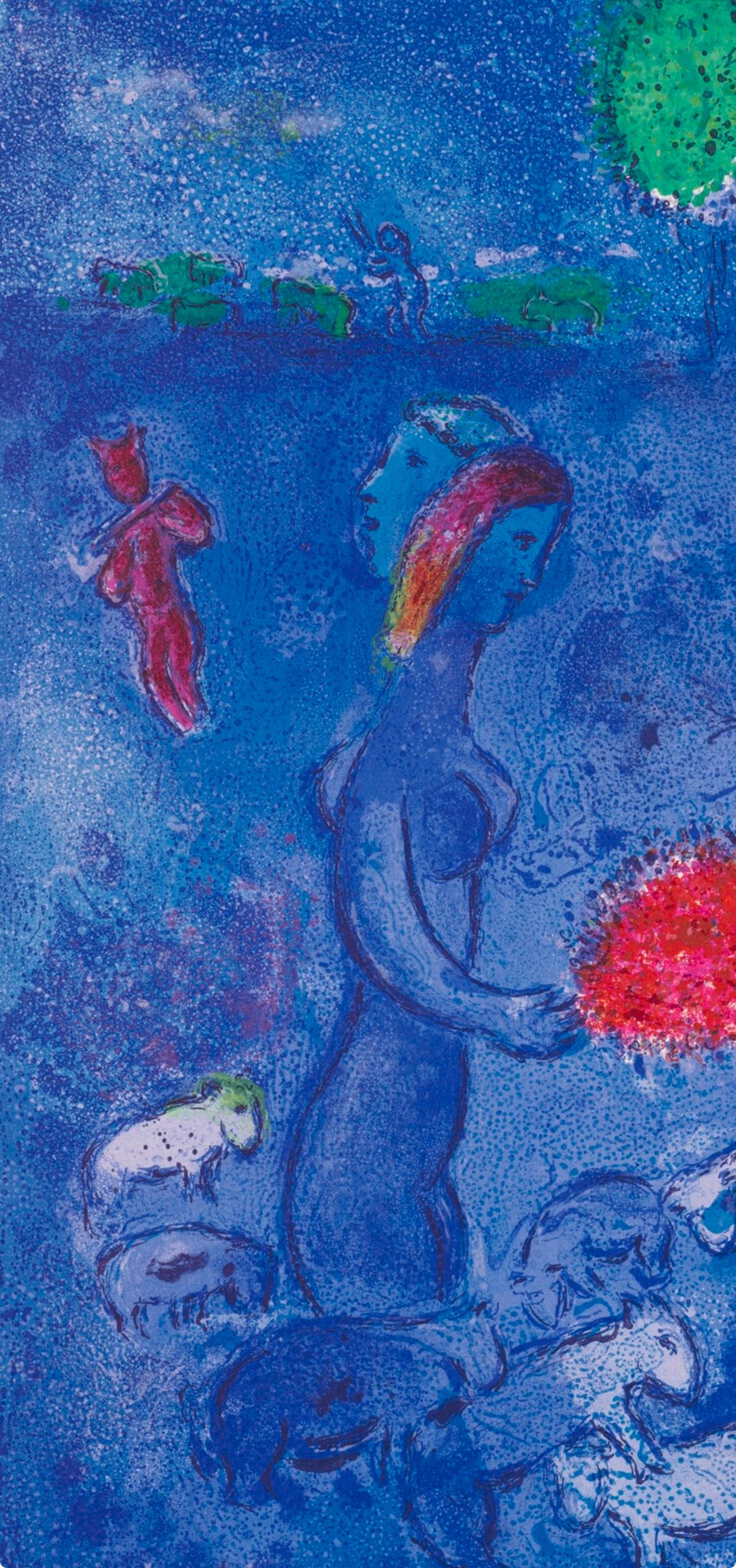 Chagall, Le Printemps, Daphnis et Chloé, Daphnis et Chloé (después) - Landscape Print Azul de Marc Chagall
