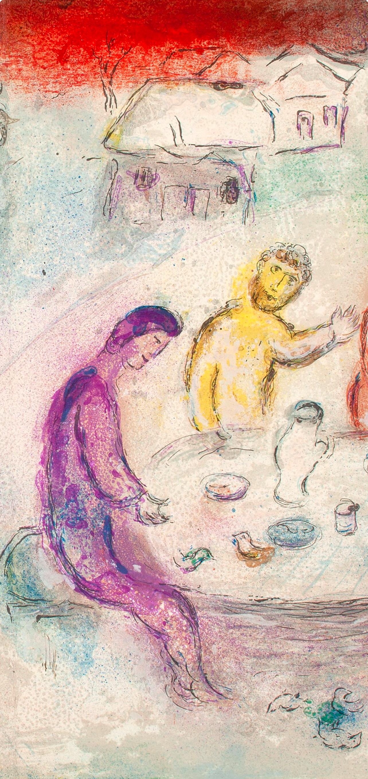 Chagall, Le Repas chez Dryas, Daphnis et Chloé (after) - Print Espressionista di Marc Chagall