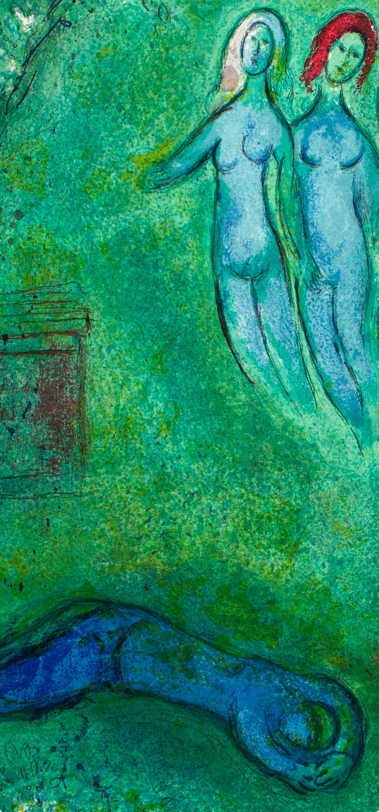 Chagall, Le songe de Daphnis et les nymphes, Daphnis et Chloé (after) - Blue Landscape Print by Marc Chagall