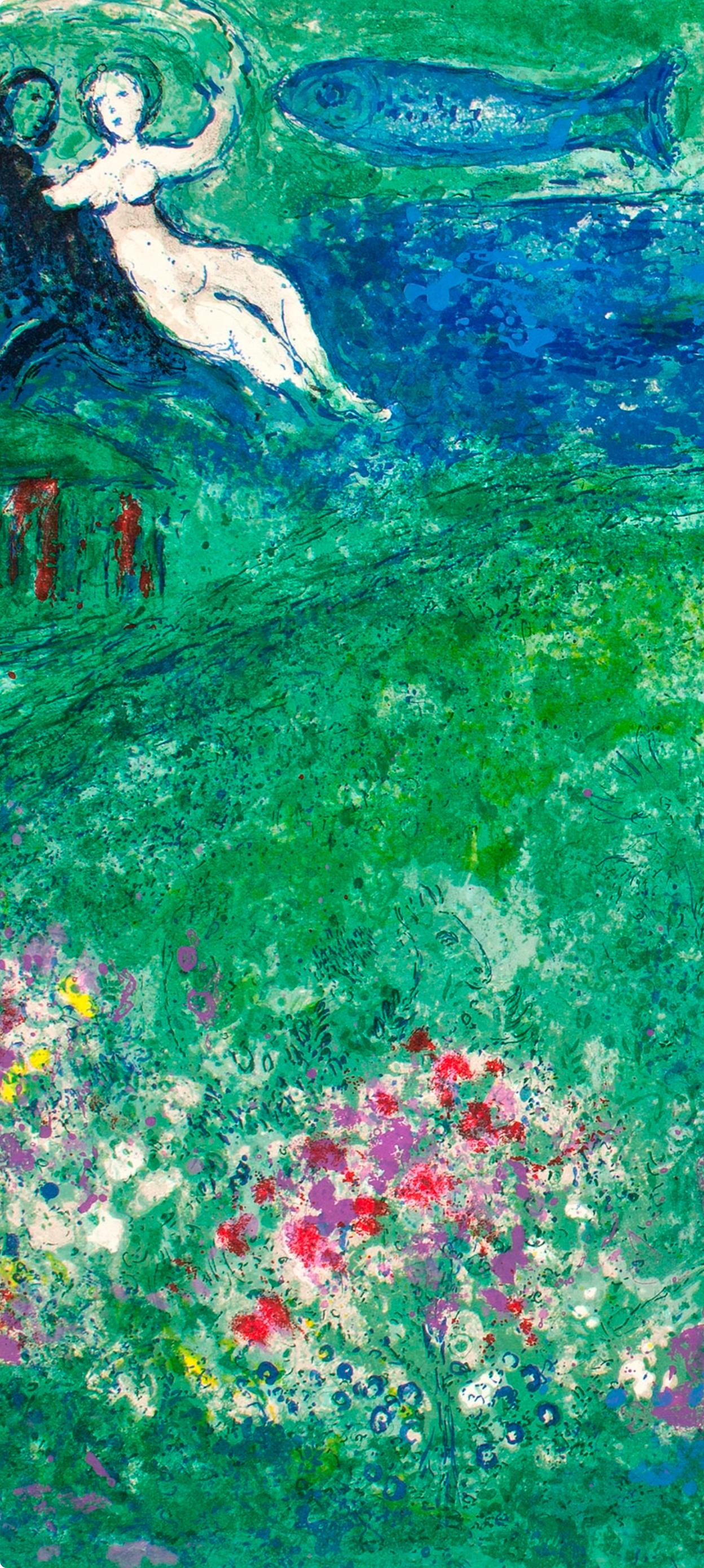 Chagall, Le Verger, Daphnis et Chloé (dopo) - Landscape Print Blu di Marc Chagall