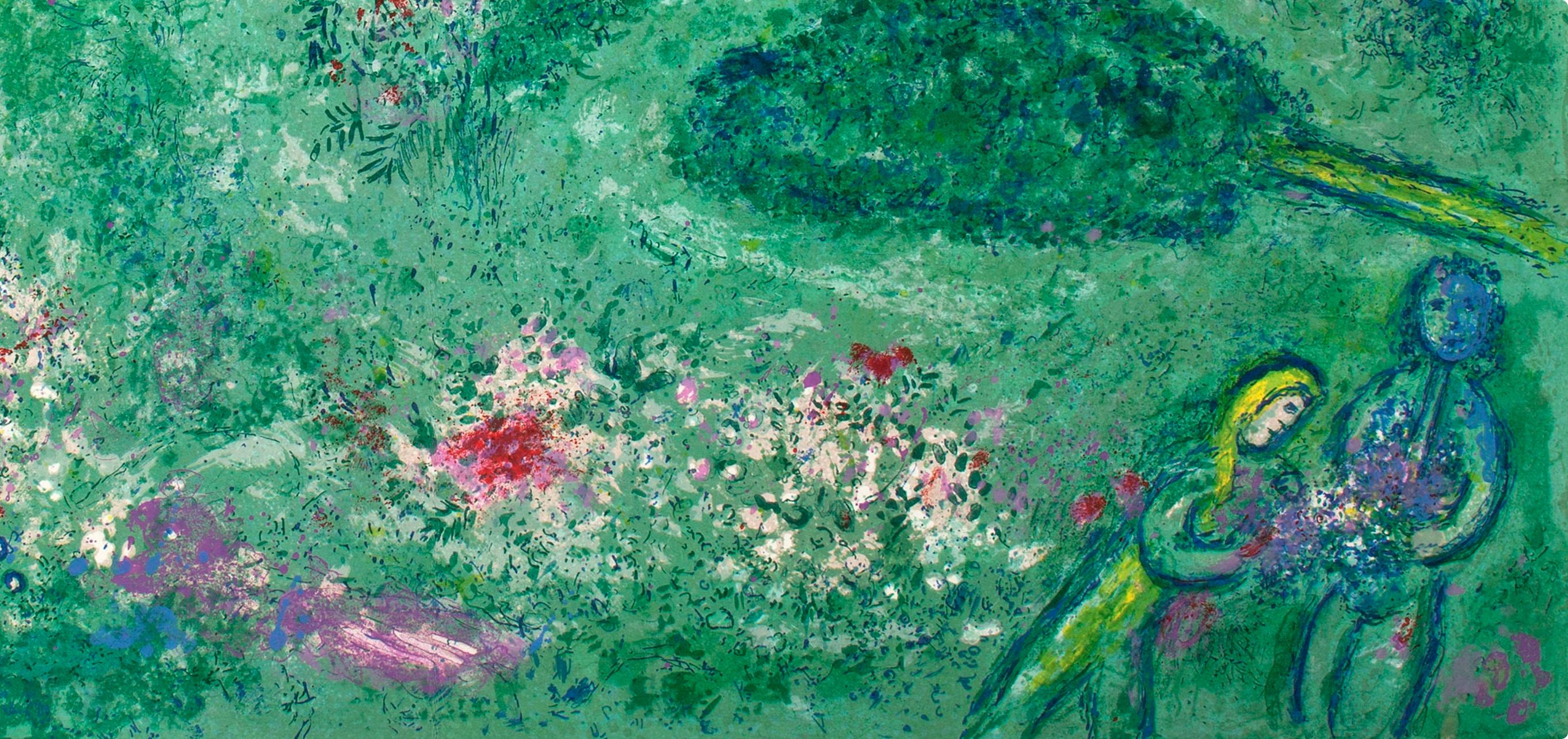 Chagall, Le Verger, Daphnis et Chloé (after) - Bleu Figurative Print par Marc Chagall