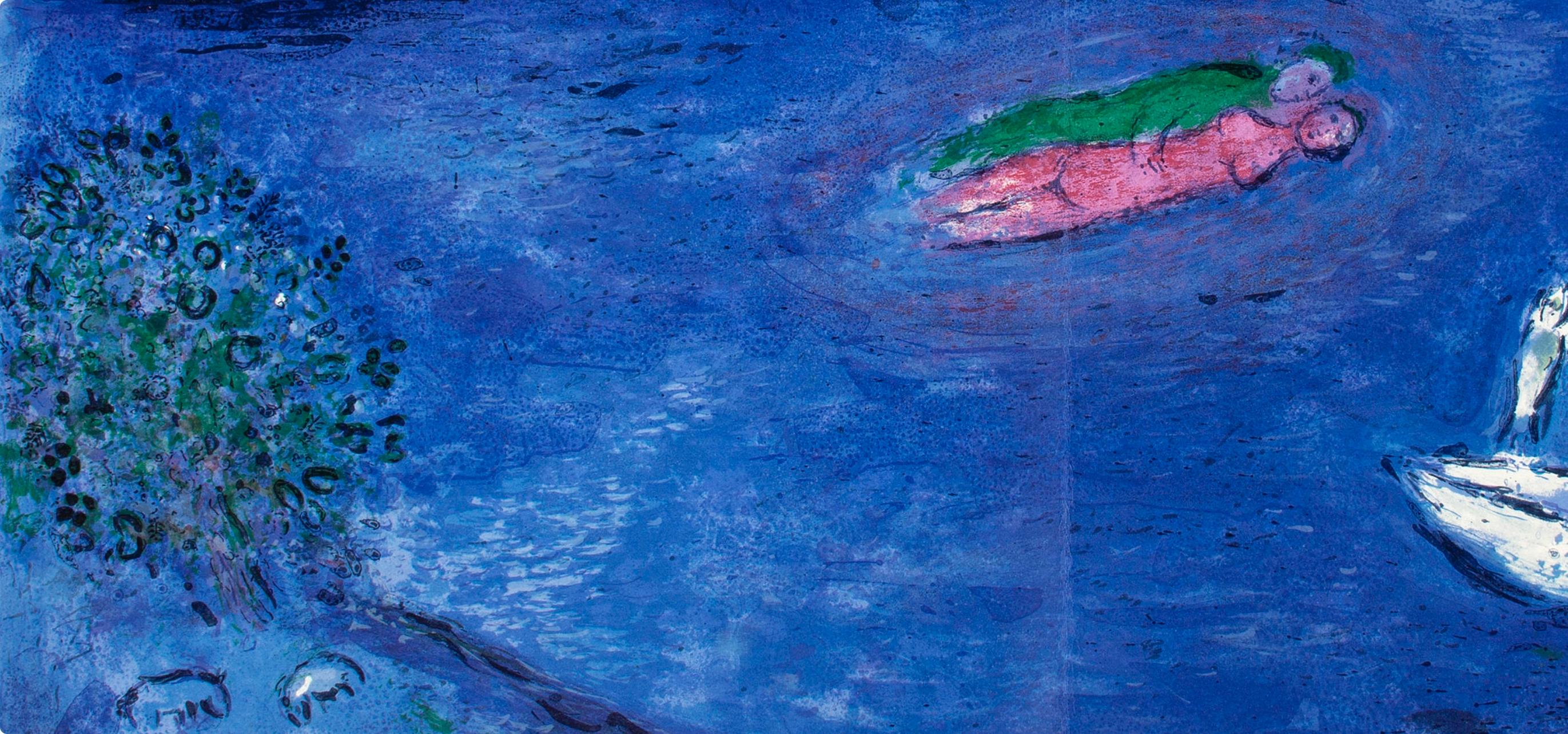 Chagall, L'Echo, Daphnis et Chloé (after) - Bleu Figurative Print par Marc Chagall