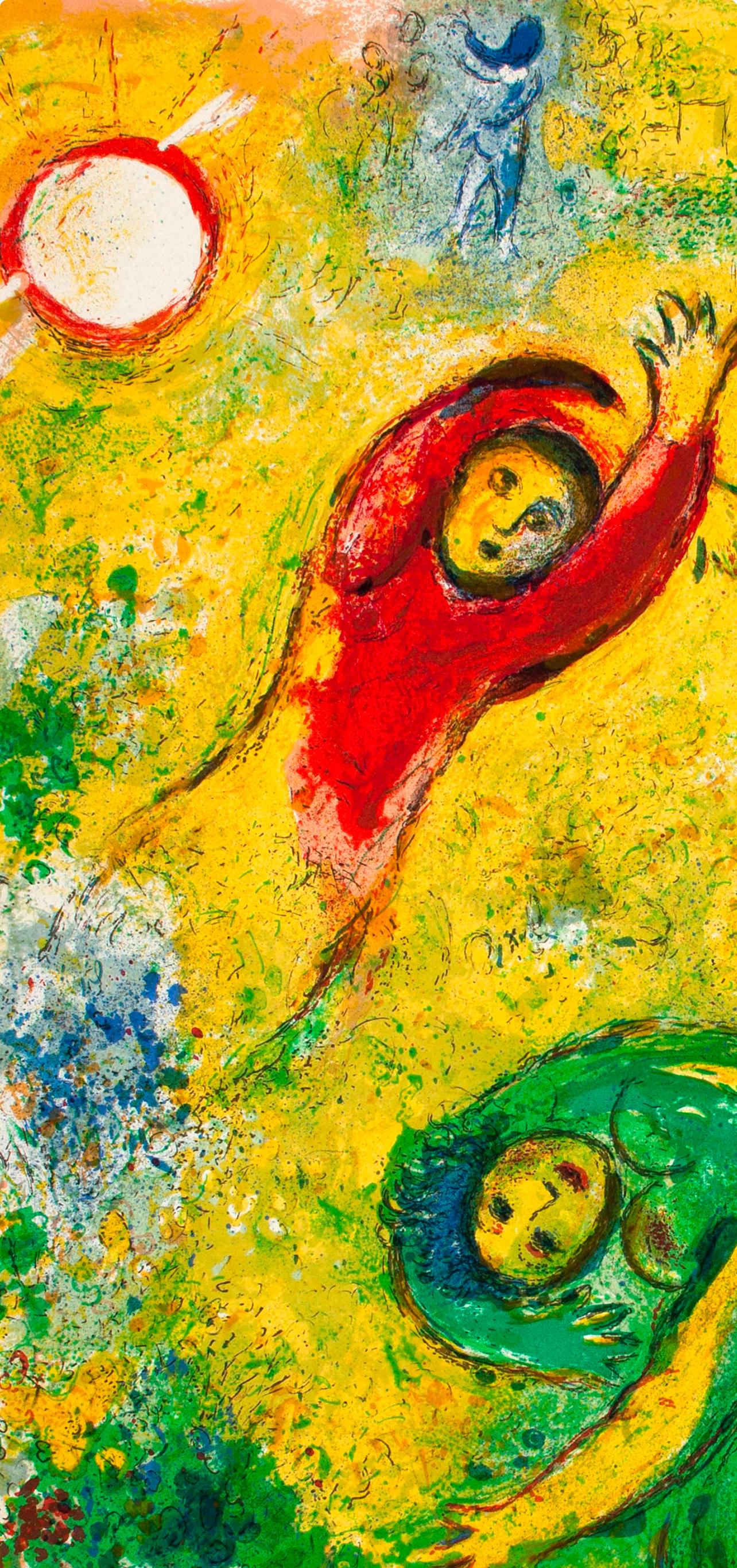 Chagall, Les fleurs saccagées, Daphnis et Chloé (after) - Yellow Landscape Print by Marc Chagall