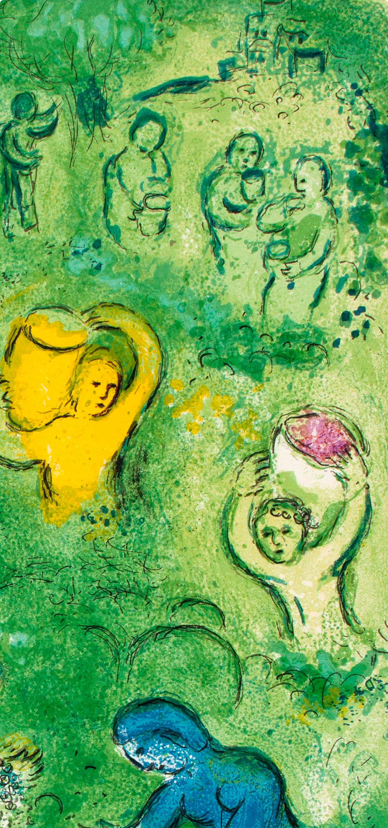 Chagall, Les vendanges, Daphnis et Chloé (after) - Vert Figurative Print par Marc Chagall