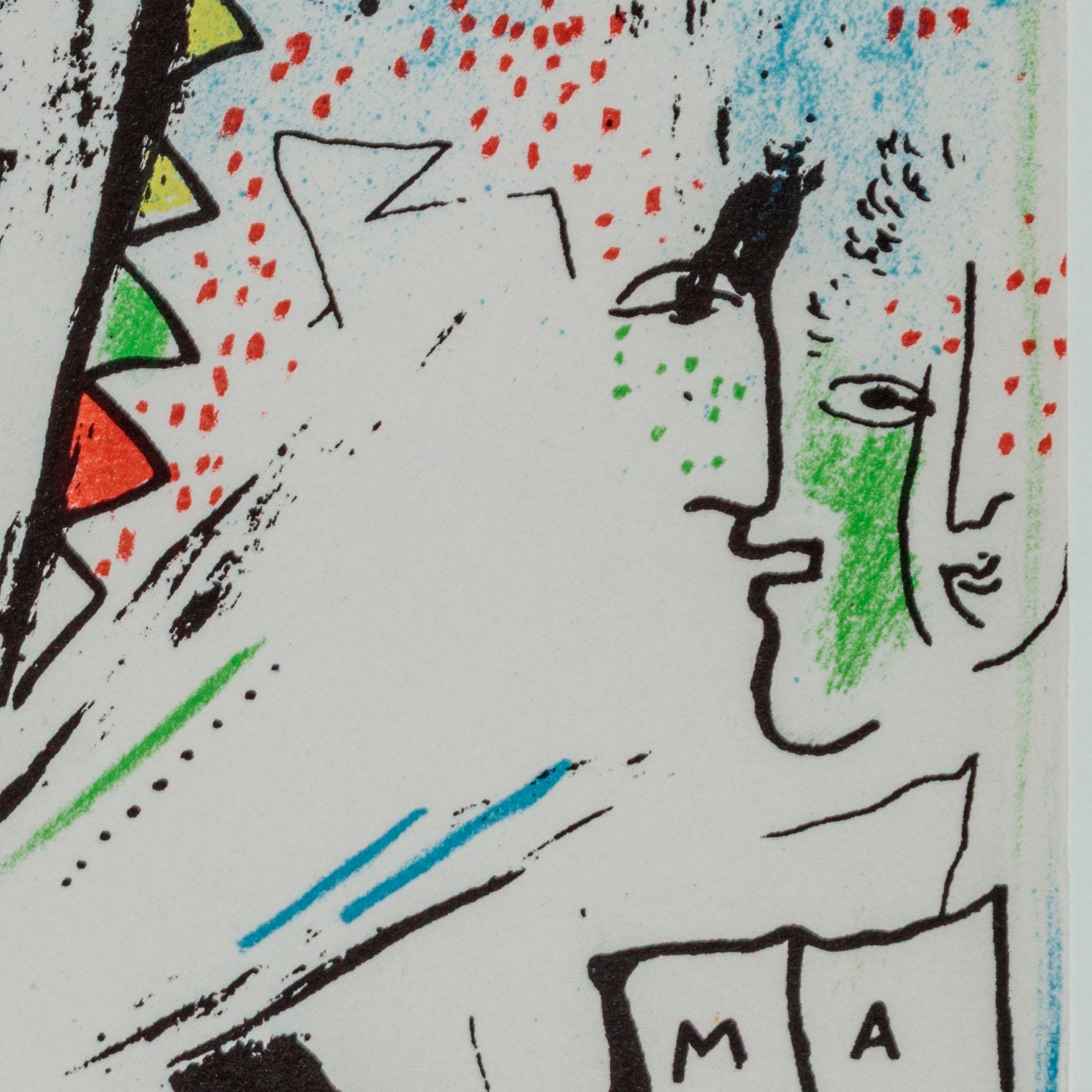 Chagall Lithographe Tome I - Frontispice, Auto-Portrait (Beige), Figurative Print, von Marc Chagall