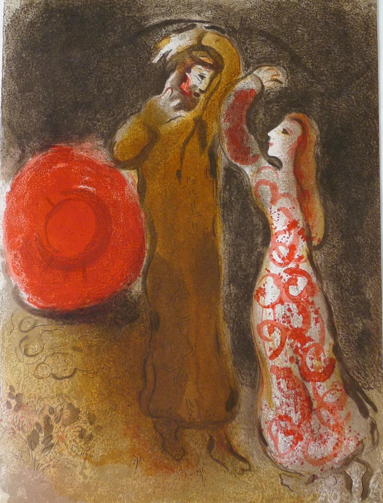 Marc Chagall Figurative Print - Chagall, Meeting of Ruth & Boaz (Mourlot 230-277; Cramer 42) (after)