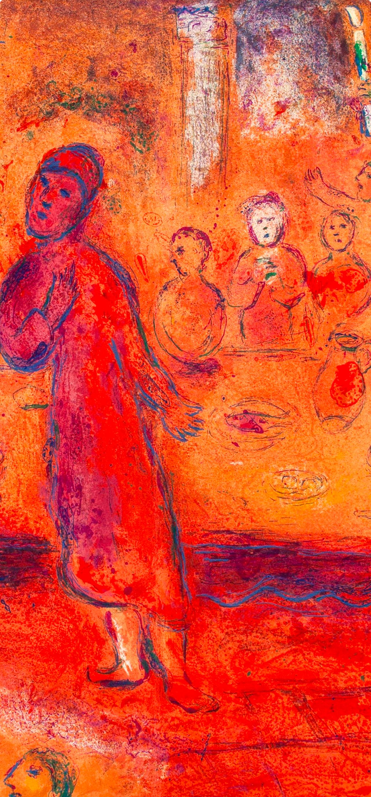 Chagall, Mégaclès reconnait sa Fille, Daphnis et Chloé (after) - Figurative Print Arancia di Marc Chagall