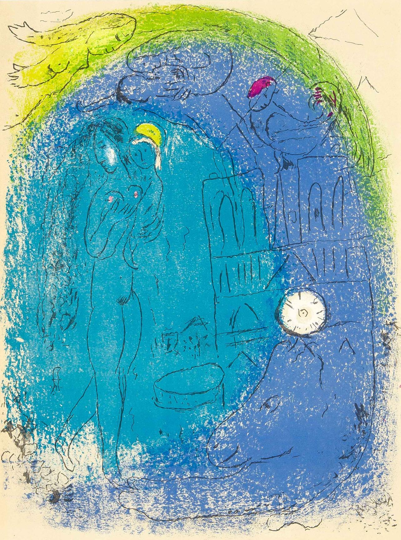 Marc Chagall Abstract Print - Chagall, Mère et Enfant devant Notre-Dame (Cramer 23; Mourlot 80-87) (after)