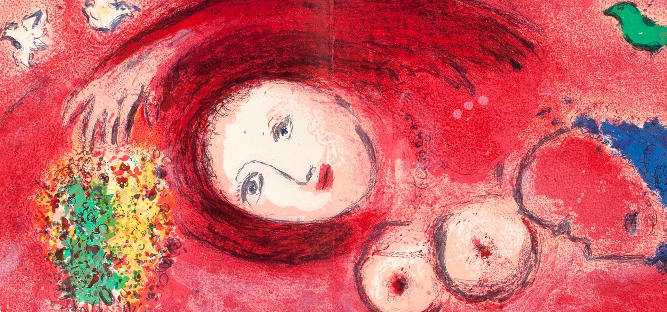 Chagall, Printemps au Pré, Daphnis et Chloé (after) - Rose Figurative Print par Marc Chagall