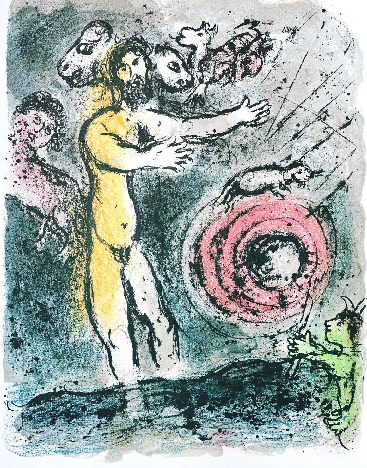 This exceptional lithograph after Marc Chagall (1887–1985), titled Proteus (Proteus), originates from the distinguished German edition of Homer’s Die Odyssee (The Odyssey). Published in 1989 by Daco-Verlag Günter Bläse, Stuttgart, and printed by