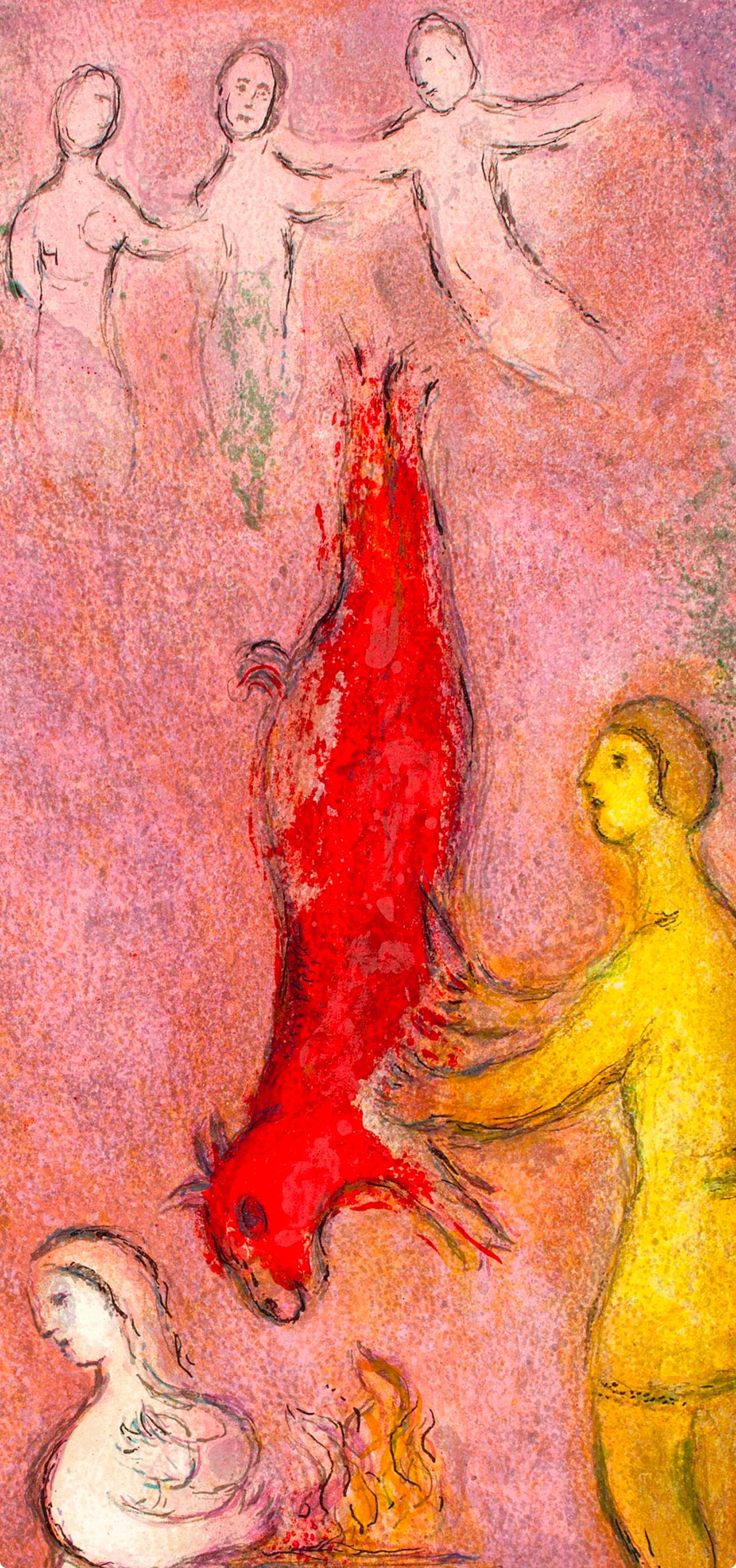 Chagall, Sacrifice aux Nymphes, Daphnis et Chloé (d'après) - Marron Landscape Print par Marc Chagall