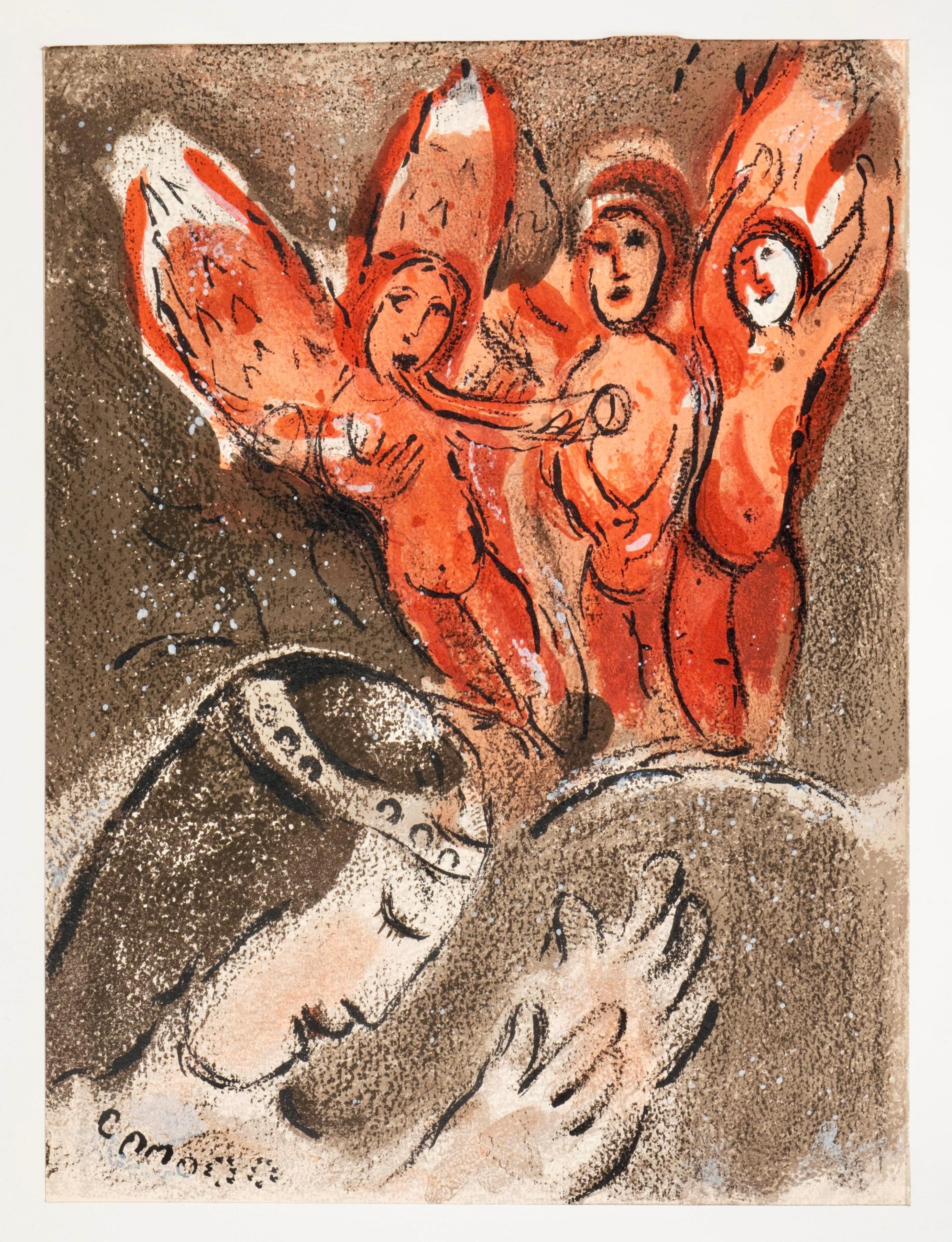 Chagall, Sarah and the Angels (Mourlot 117-46; Cramer 25) (after) - Brown Landscape Print by Marc Chagall