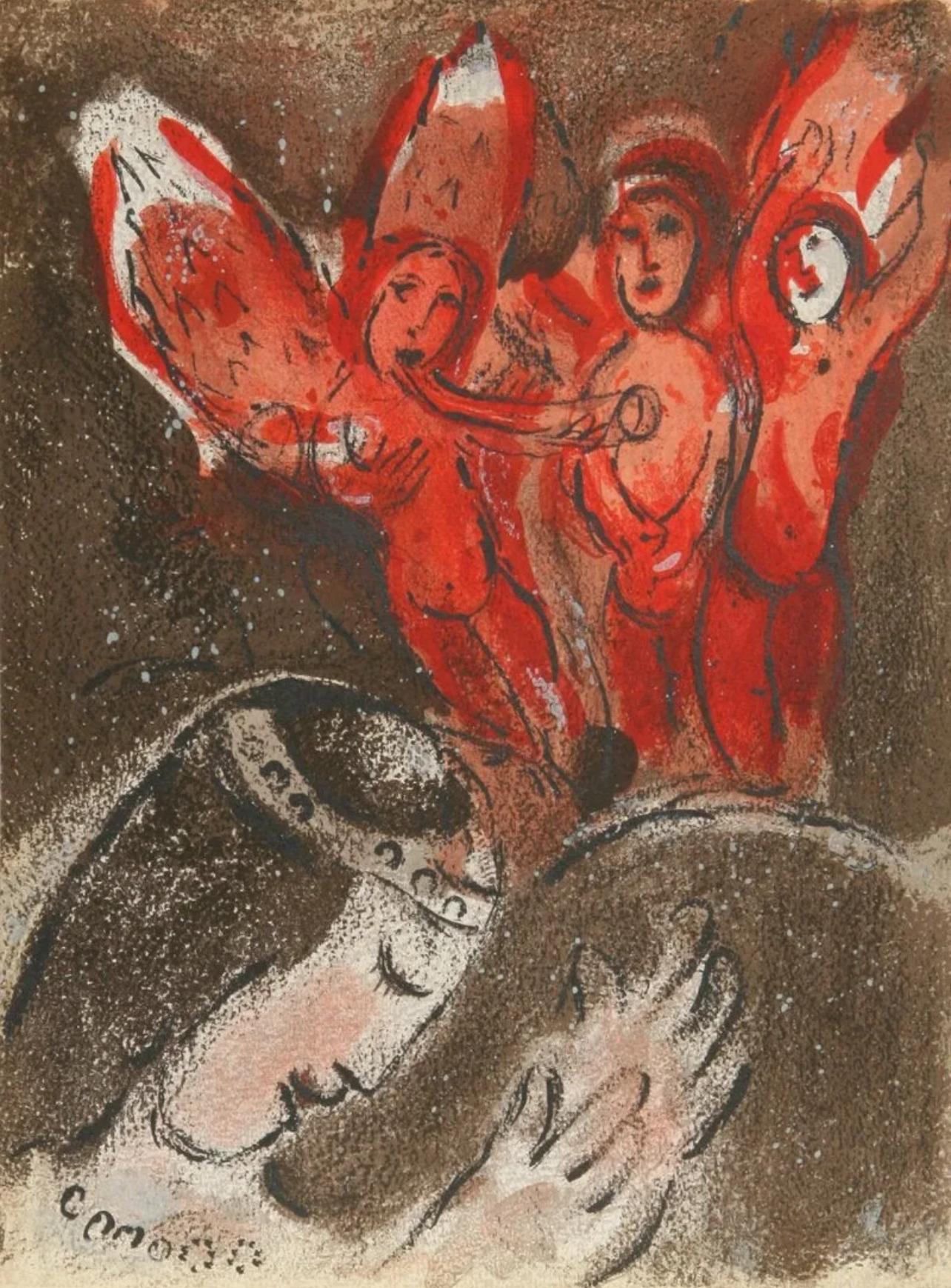 Marc Chagall Landscape Print - Chagall, Sarah and the Angels (Mourlot 230-277; Cramer 42) (after)