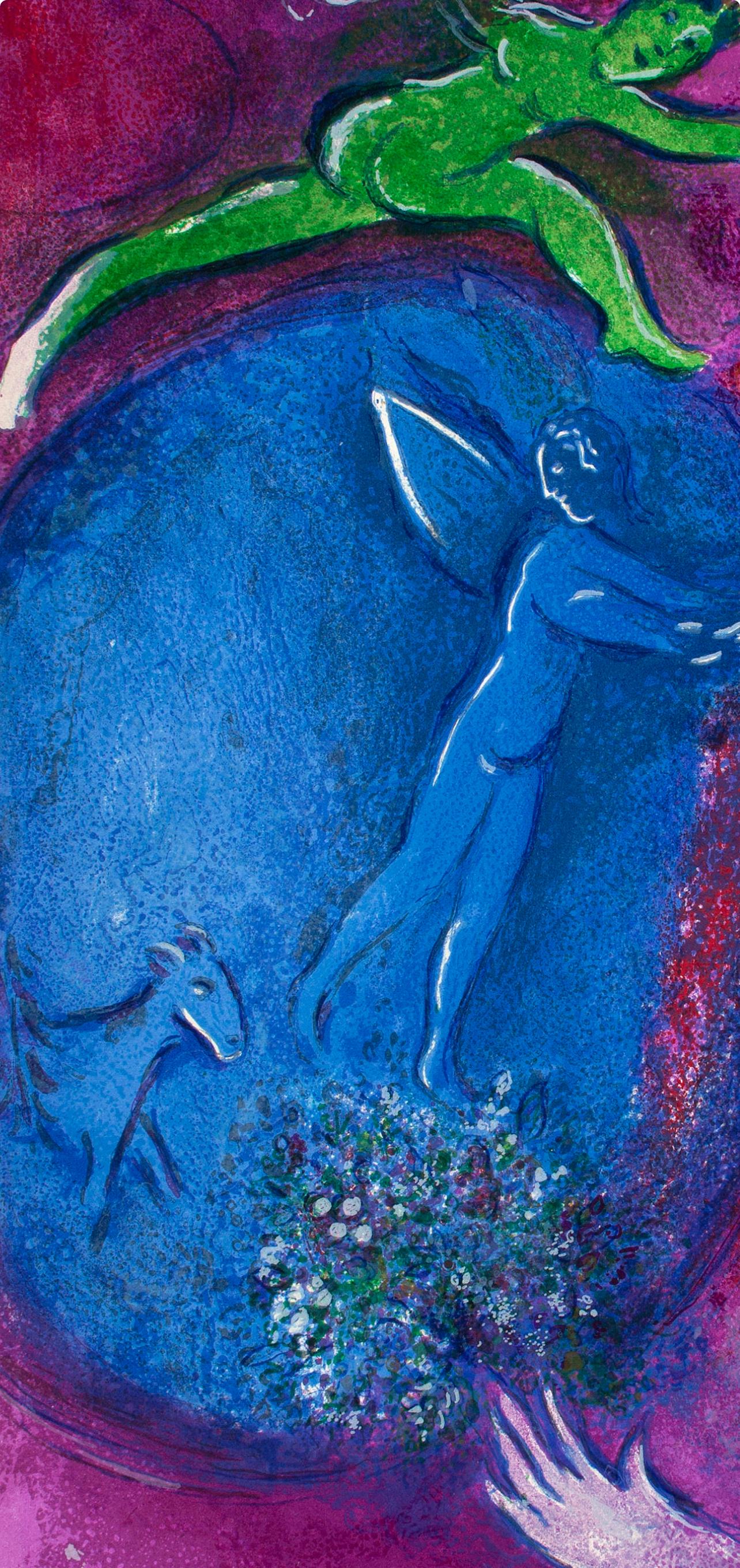 Chagall, Songe de Lamon et de Dryas, Daphnis et Chloé (after) - Purple Landscape Print by Marc Chagall
